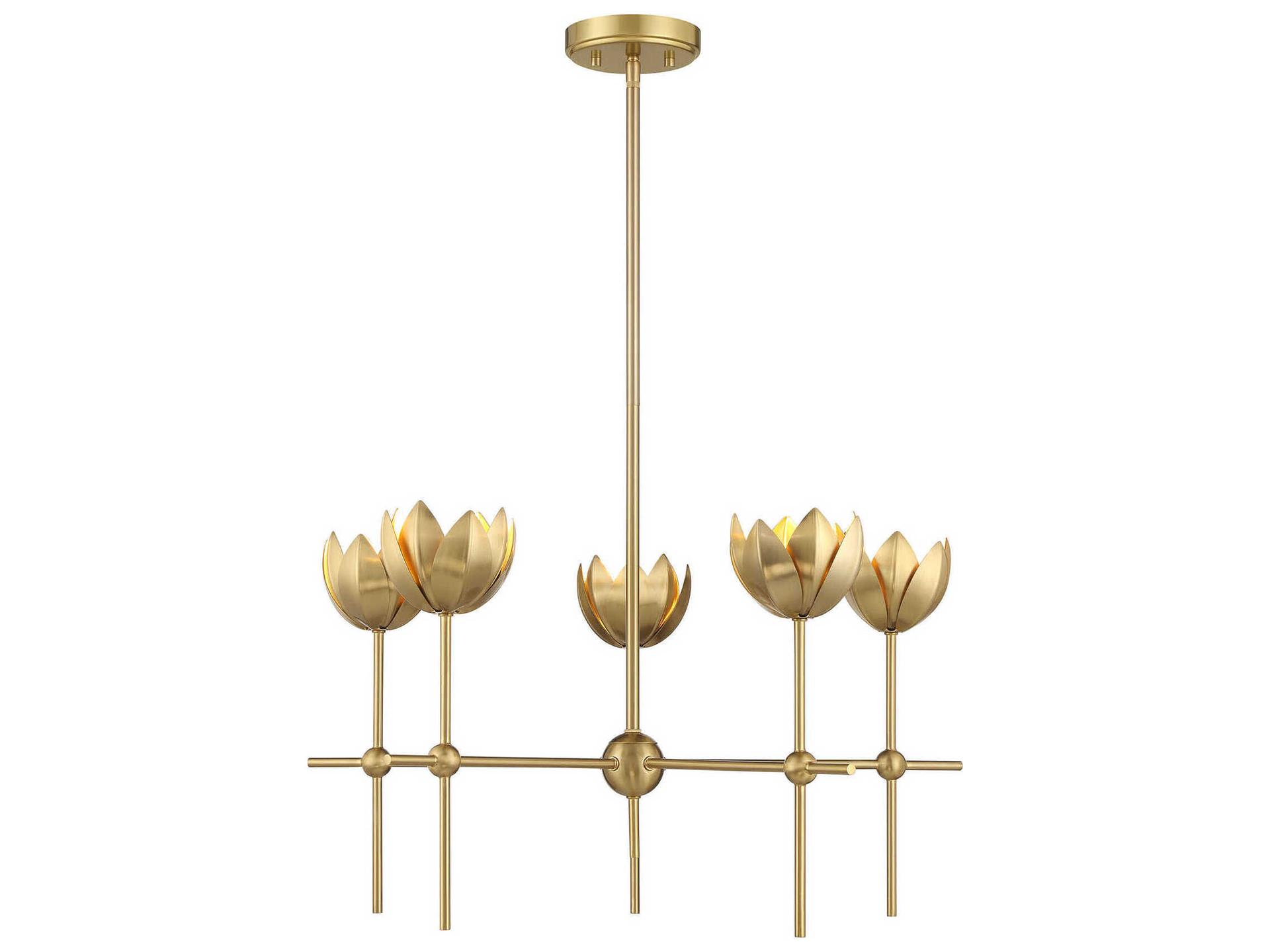 5-Light Chandelier in Natural Brass with Organic Modern Style