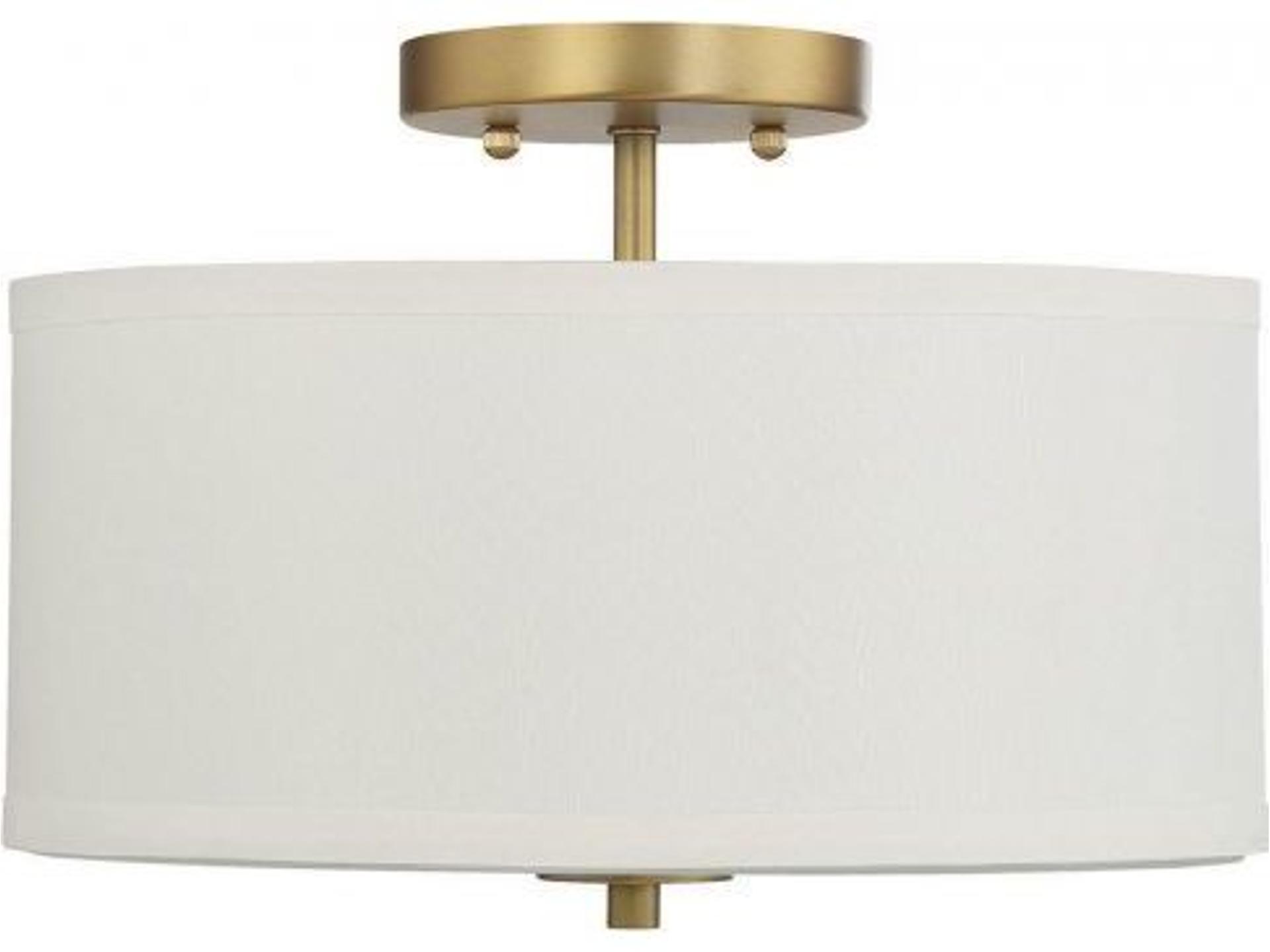Savoy House Meridian 2-Light Natural Brass White Drum Semi Flush Mount