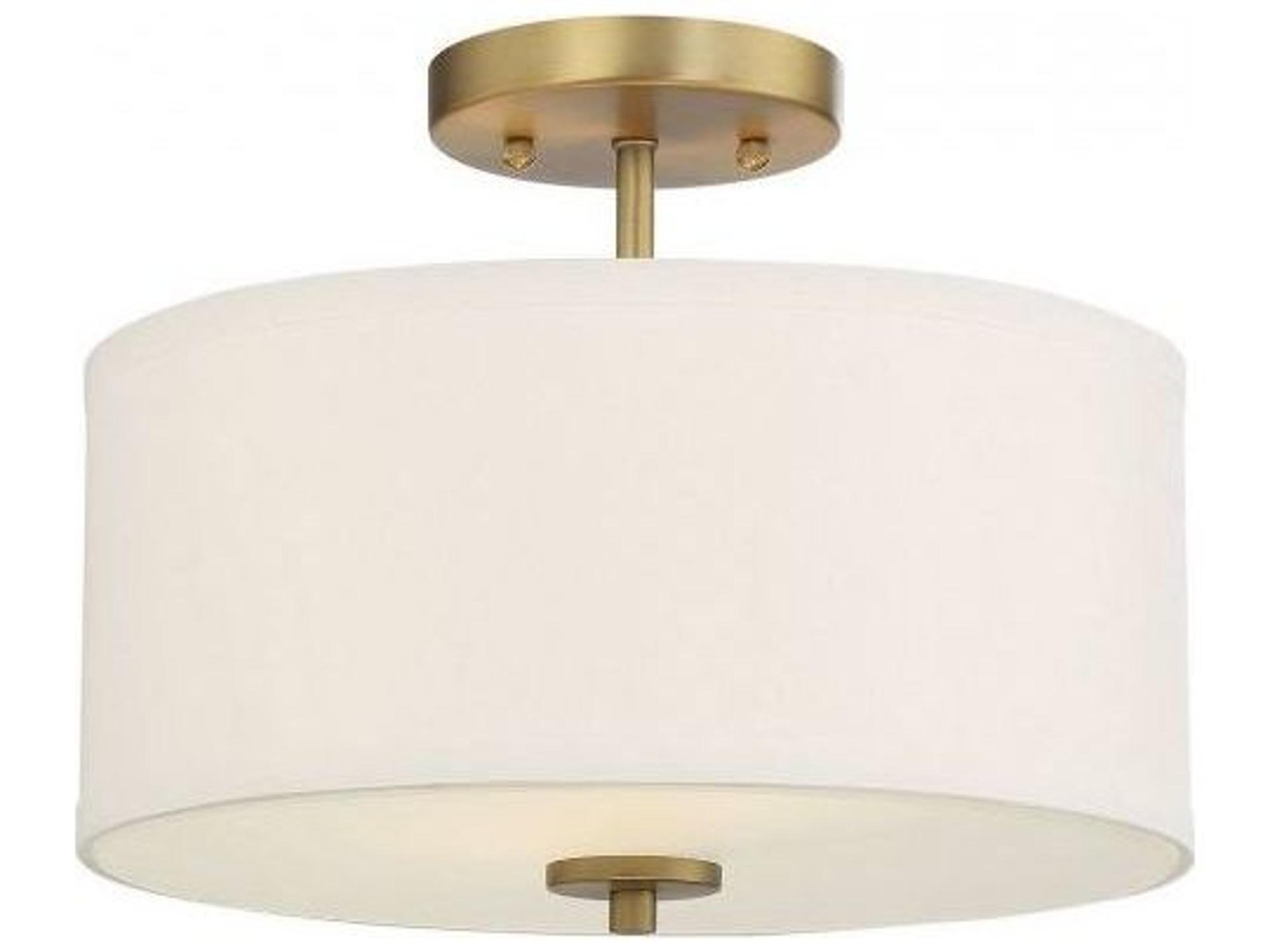 Savoy House Meridian 2-Light Natural Brass White Drum Semi Flush Mount