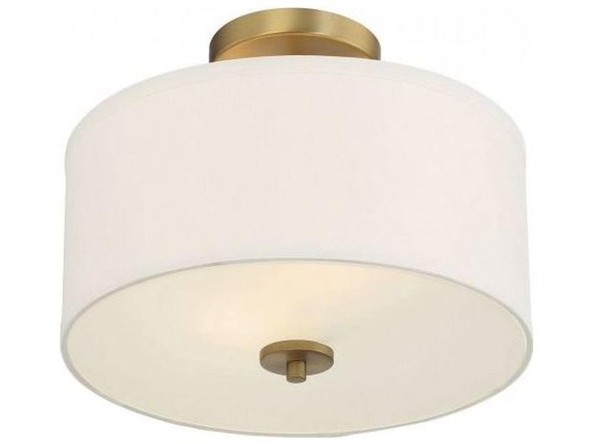 Savoy House Meridian 2-Light Natural Brass White Drum Semi Flush Mount