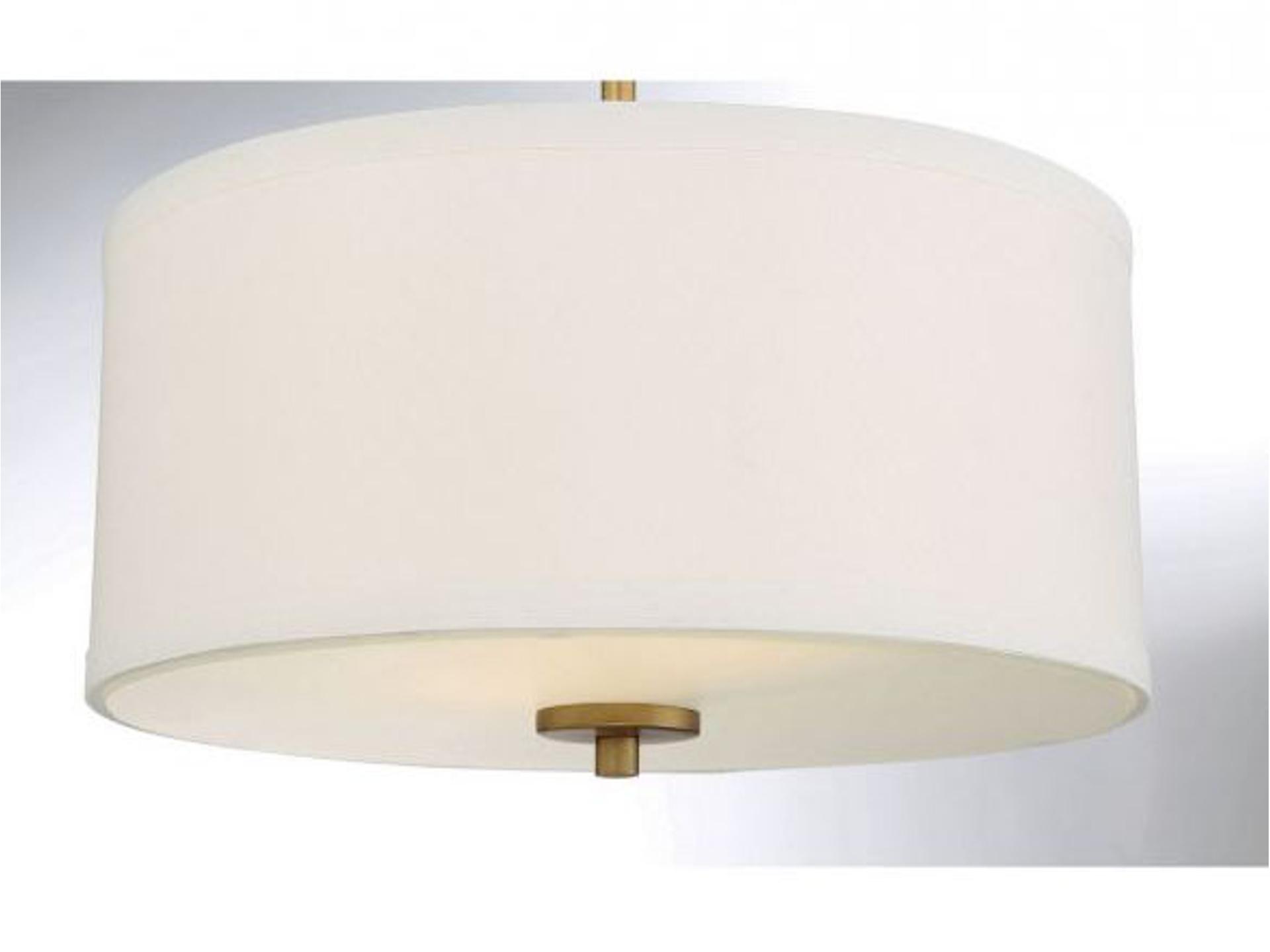Savoy House Meridian 2-Light Natural Brass White Drum Semi Flush Mount