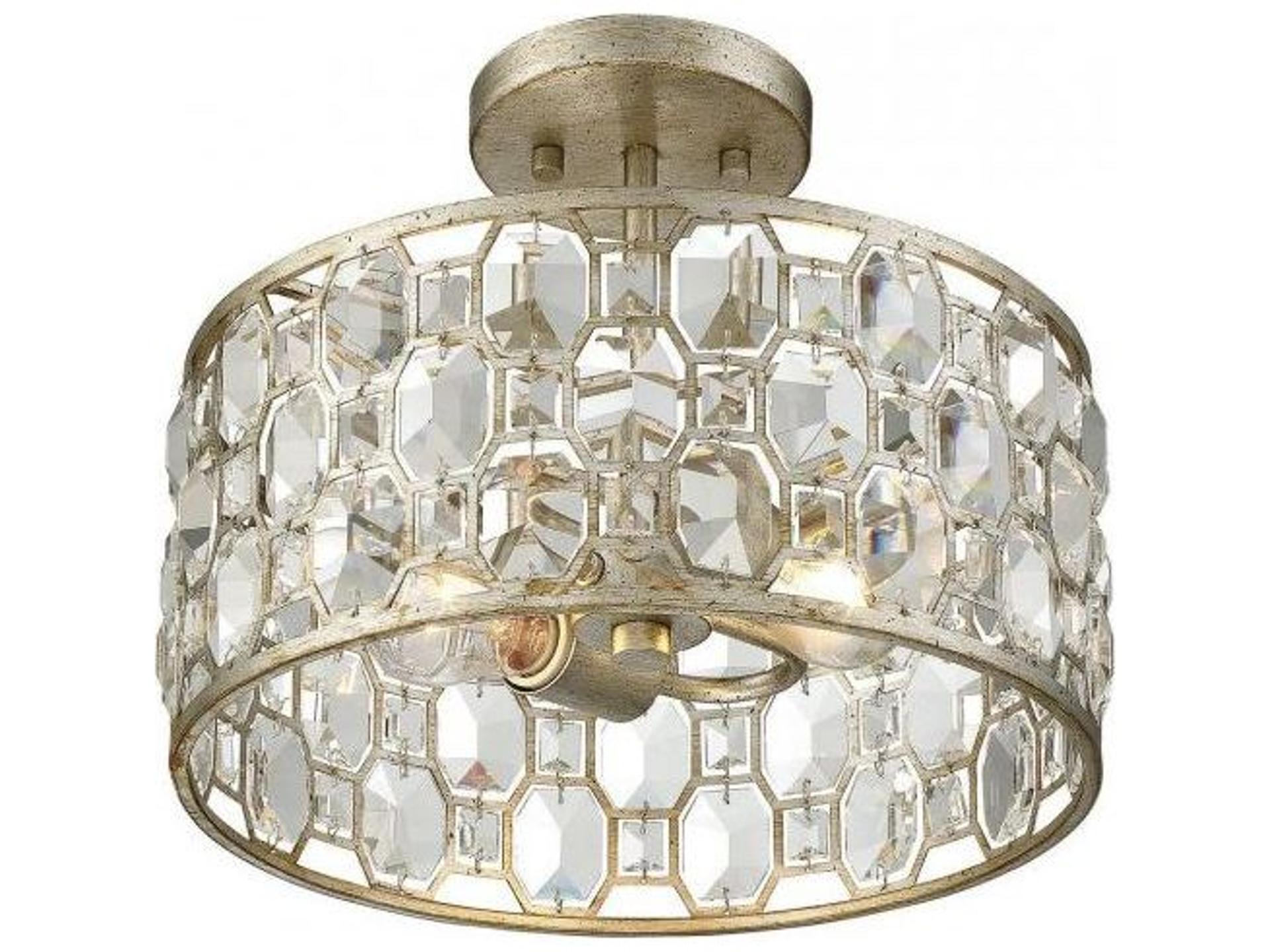 Savoy House Meridian 2-Light Silver Gold Crystal Drum Geometric Semi Flush Mount