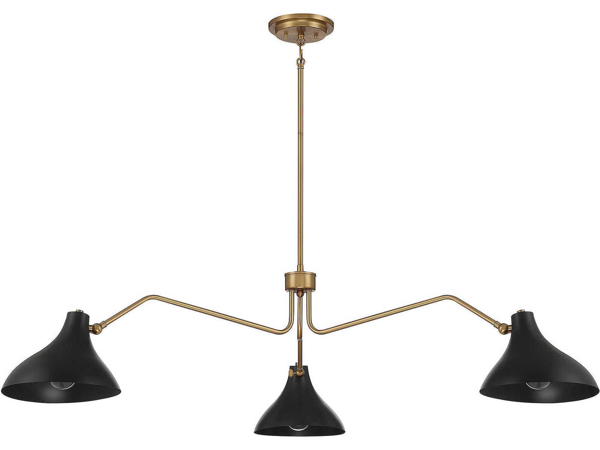 Savoy House Meridian 3-Light Matte Black Natural Brass Chandelier