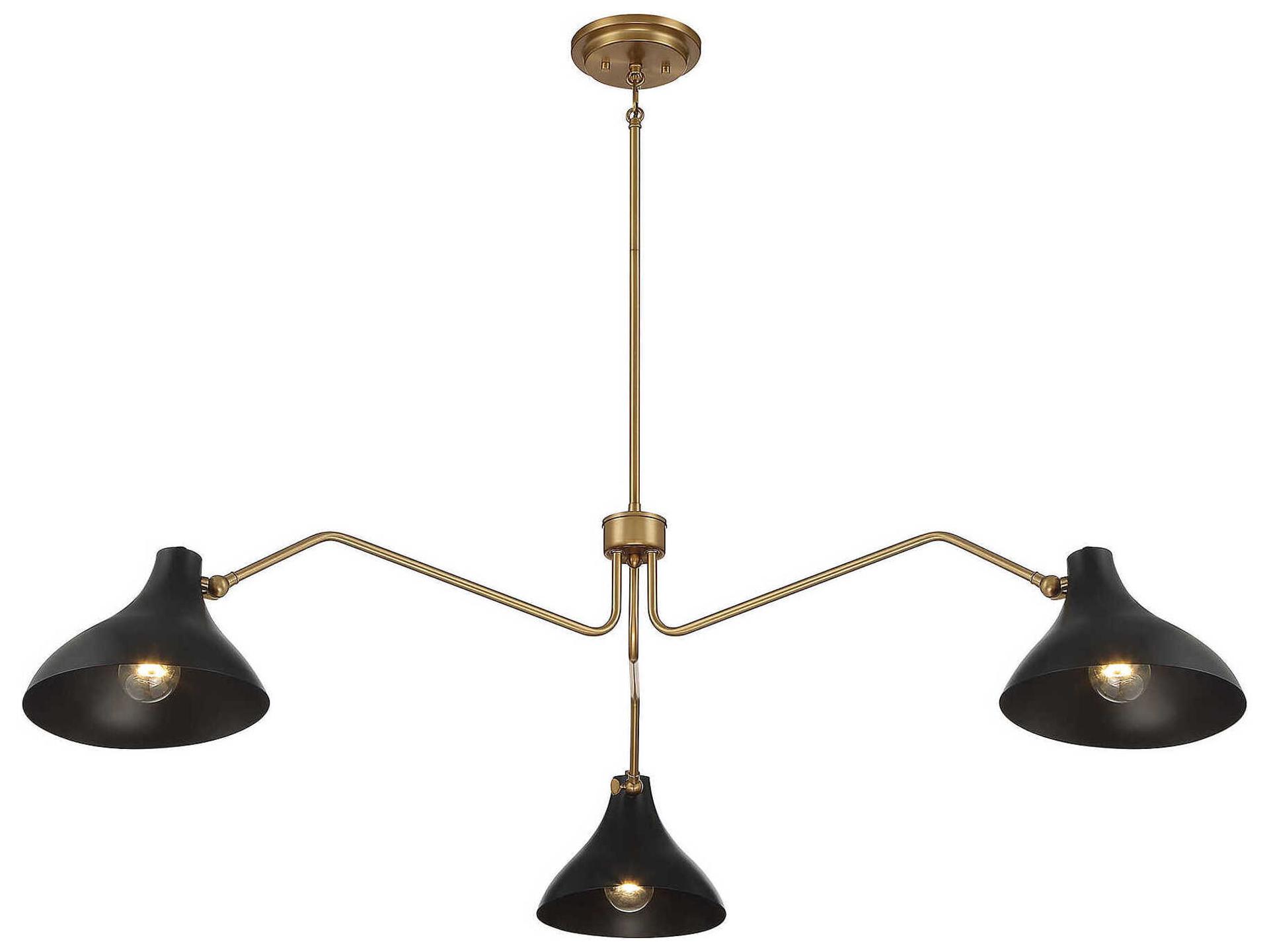 Savoy House Meridian 3-Light Matte Black Natural Brass Chandelier