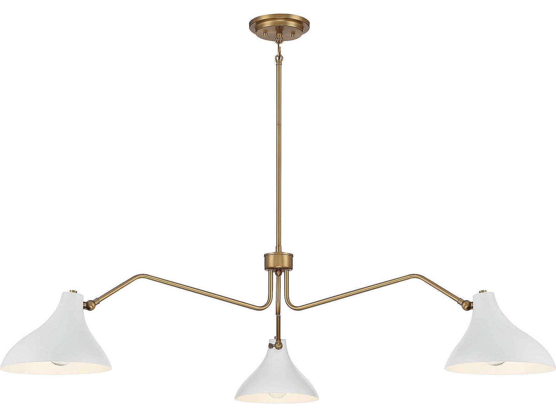 Meridian 3-Light Pendant Light in White with Natural Brass