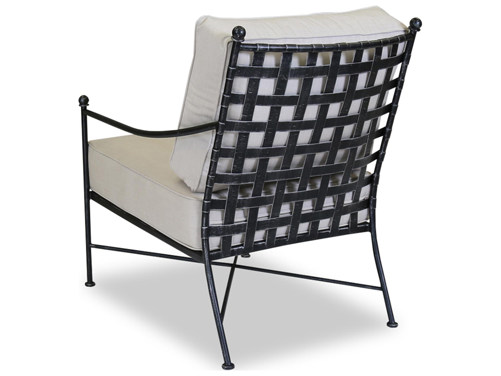 Sunset West Provence Wrought Iron Patio Club Chair in Canvas Flax with Self Welt