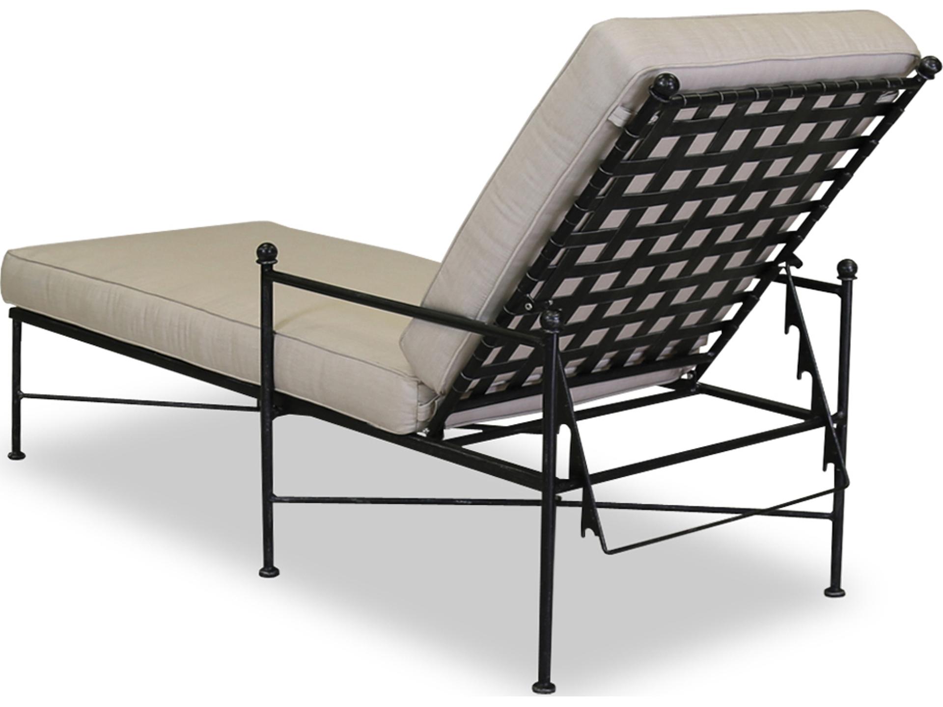 Sunset West Provence Wrought Iron Patio Chaise in Canvas Flax with Self Welt
