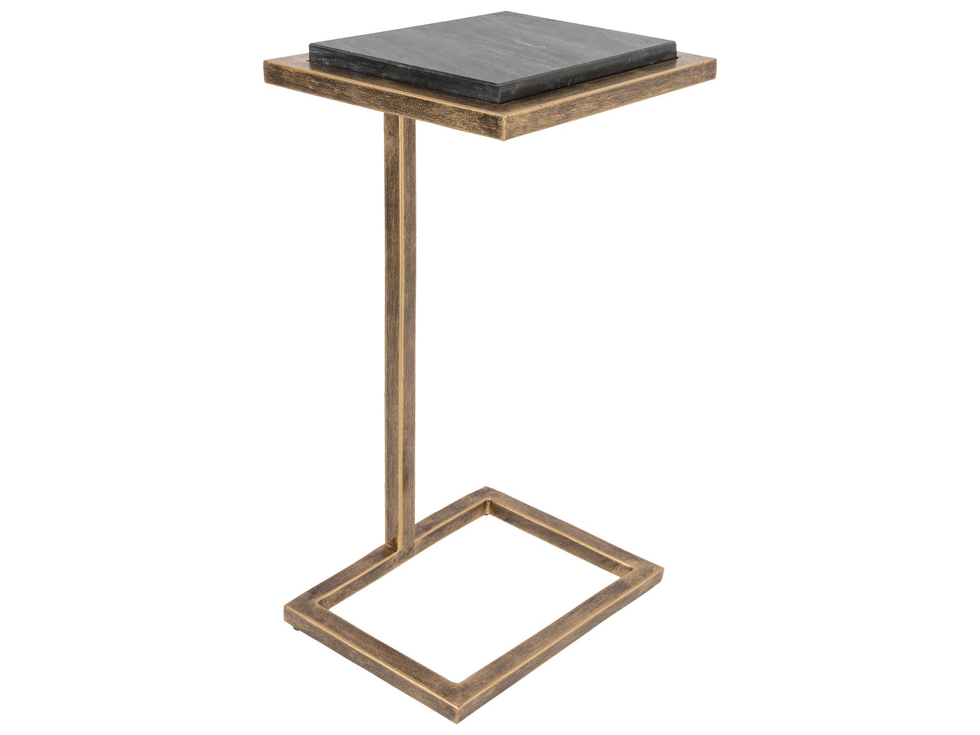 Stone Age Black Marble and Gold Metal End Table