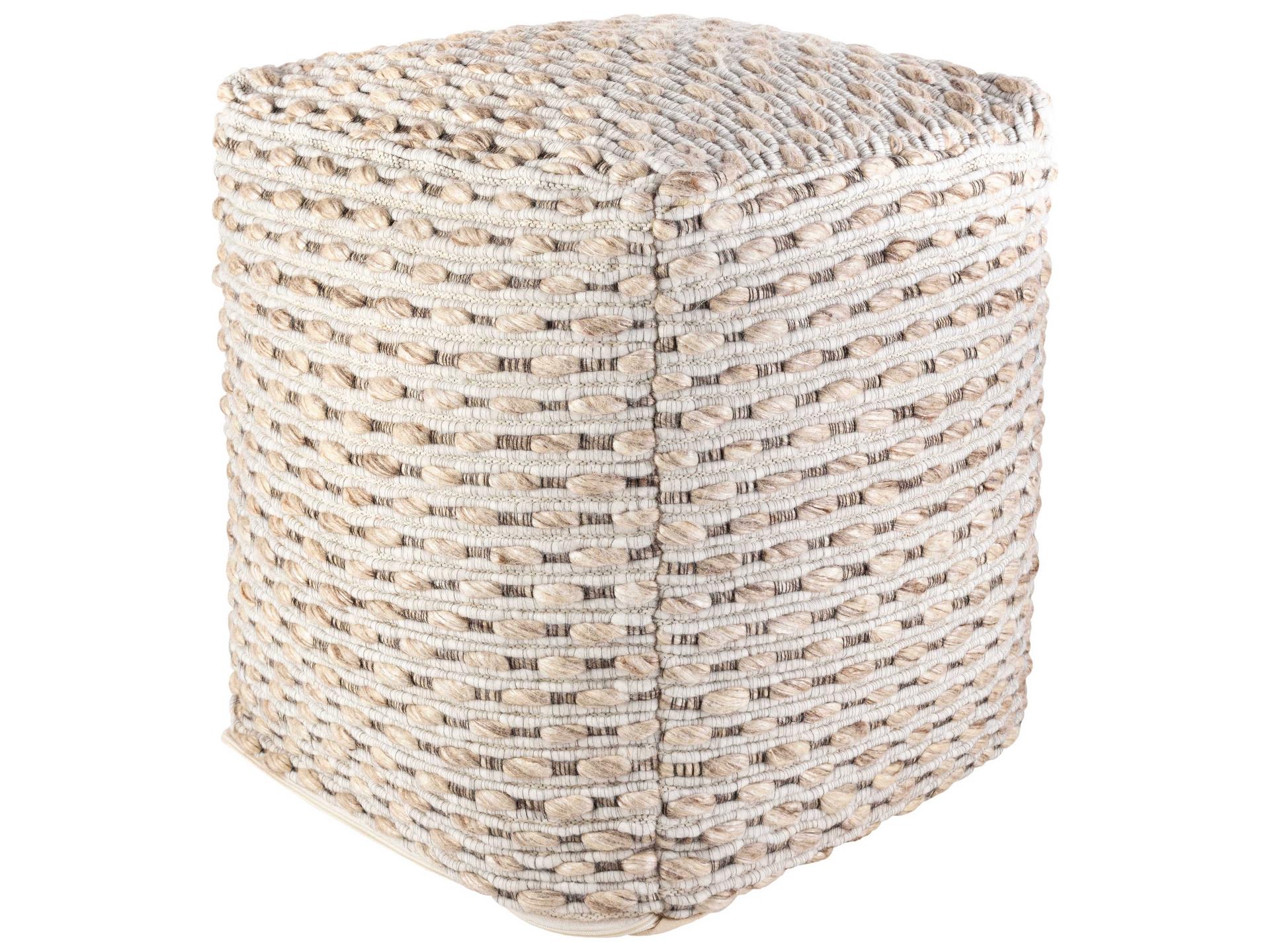 Nipigon Woven Wool Blend Pouf in Gray and Blue Tones