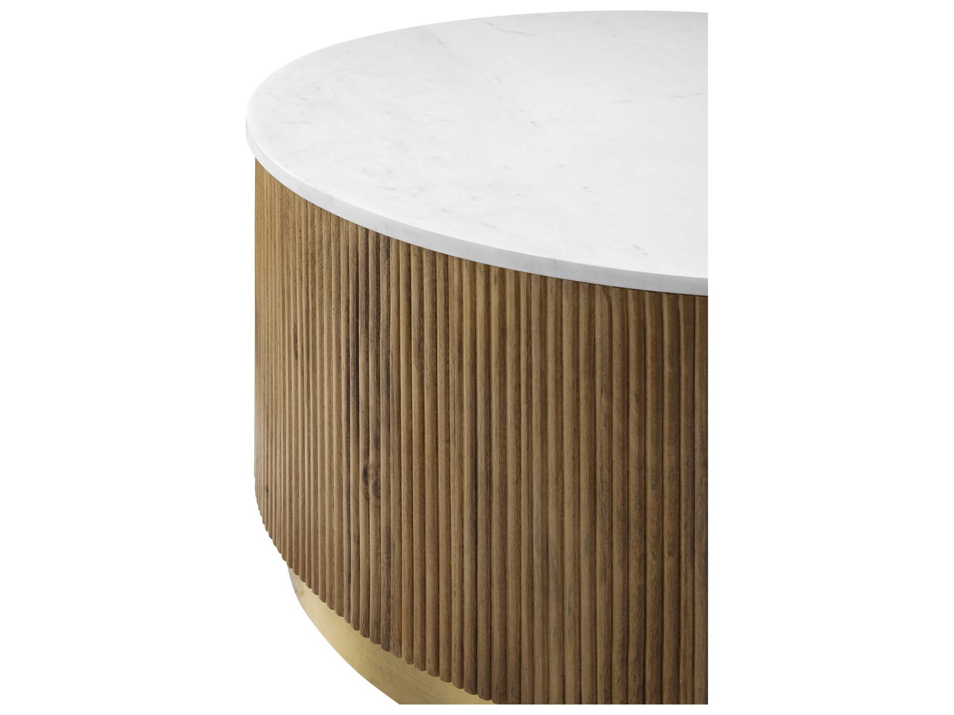 Surya Nems Round Marble White Brown Gold Coffee Table