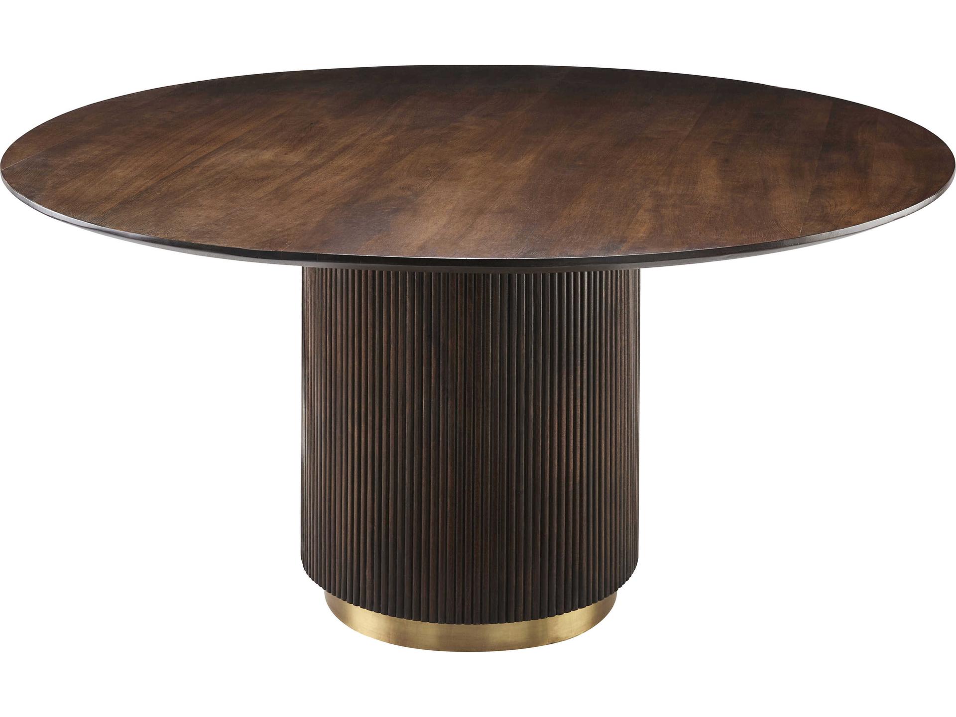 Surya Nems Round Wood Dark Brown Gold Dining Table