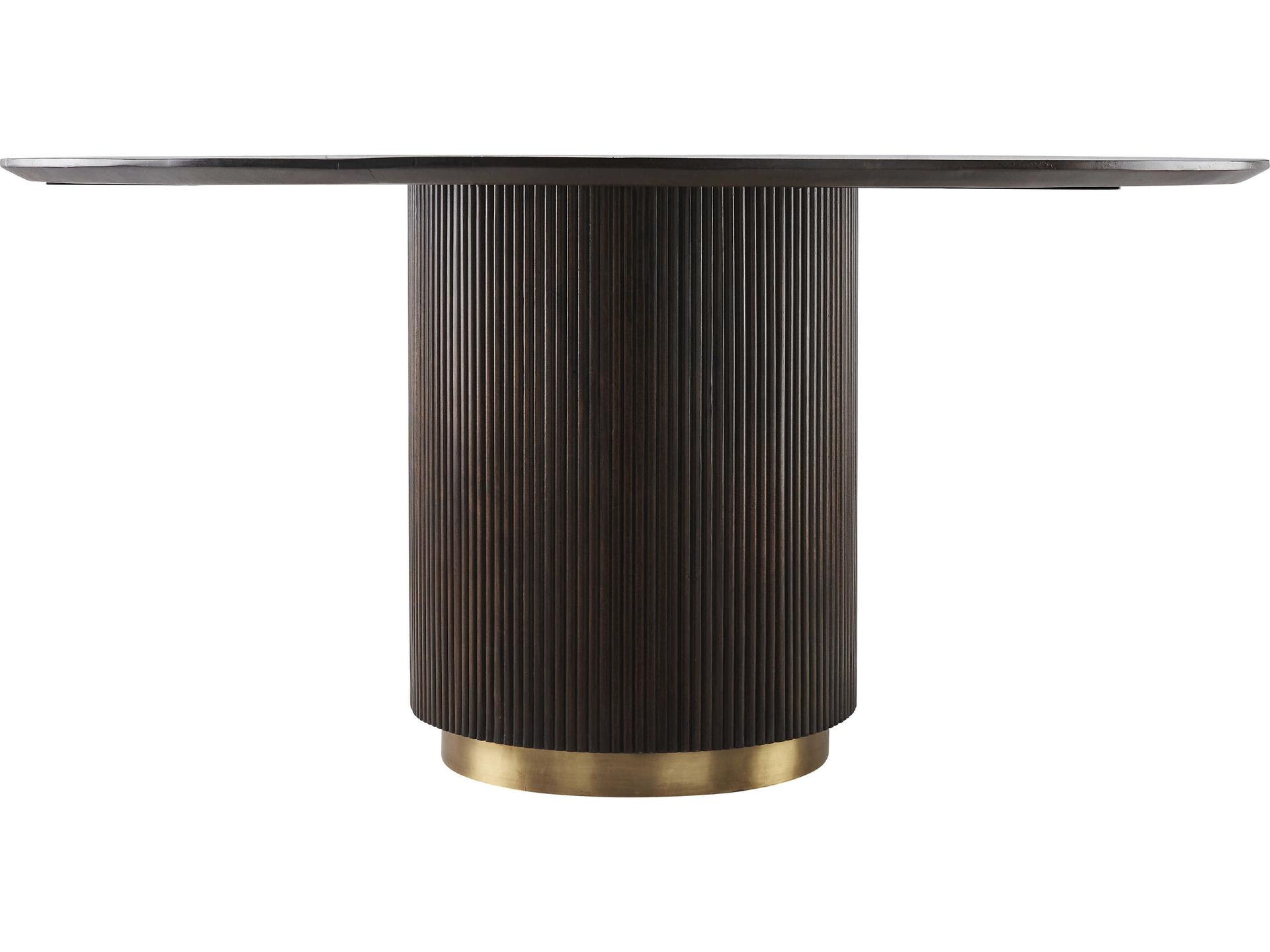 Surya Nems Round Wood Dark Brown Gold Dining Table