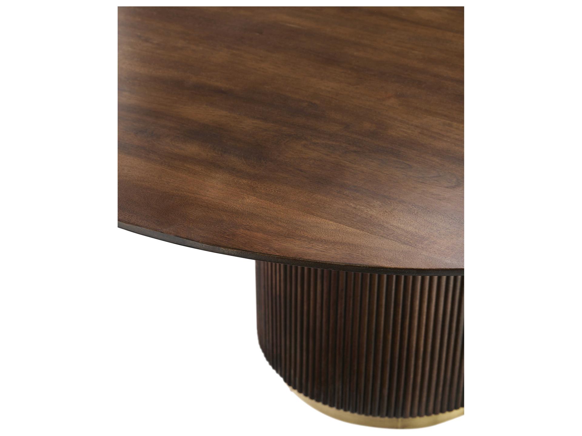 Surya Nems Round Wood Dark Brown Gold Dining Table