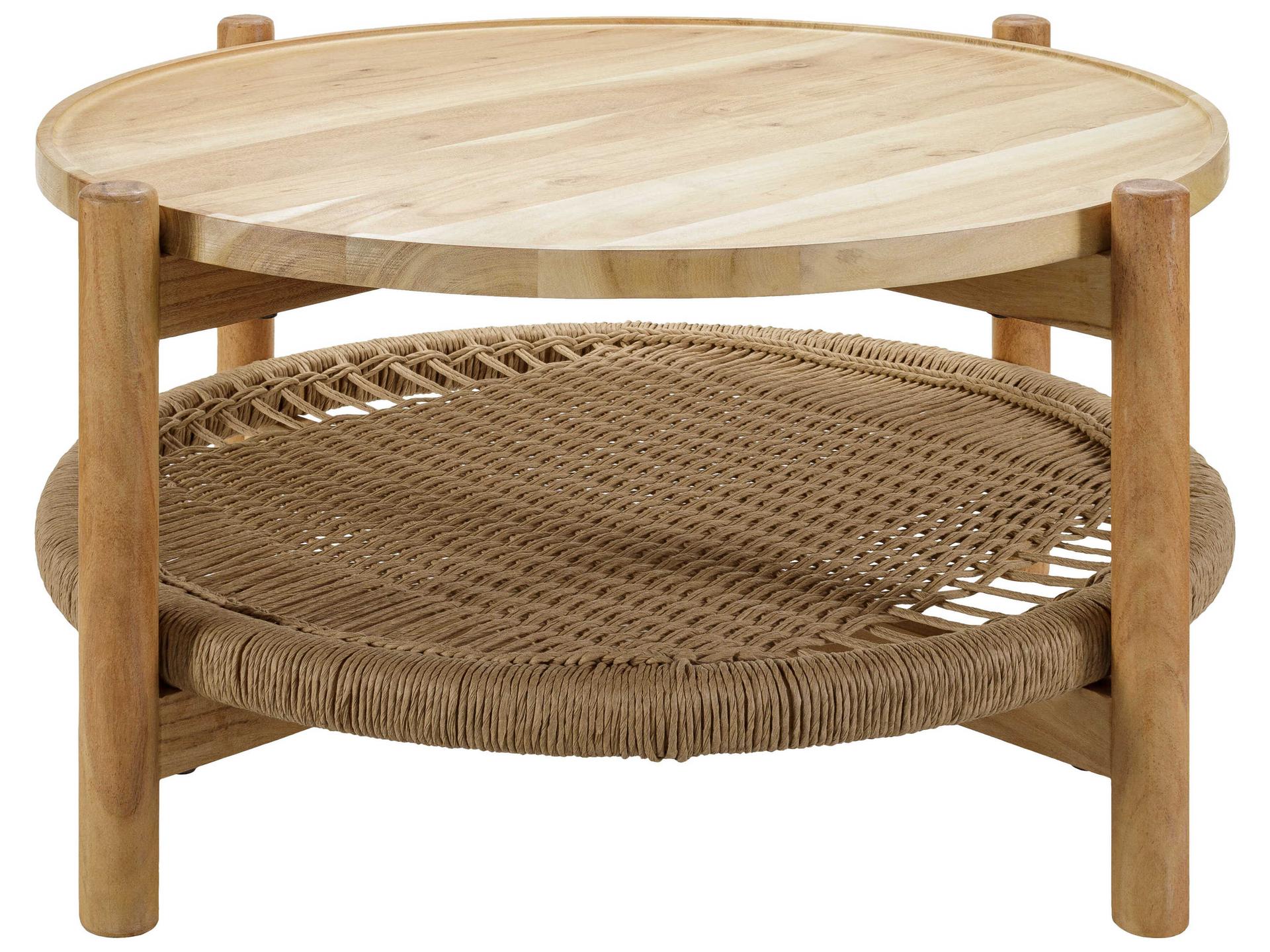 Orly Round Modern Coffee Table in Brown and Wheat Finish