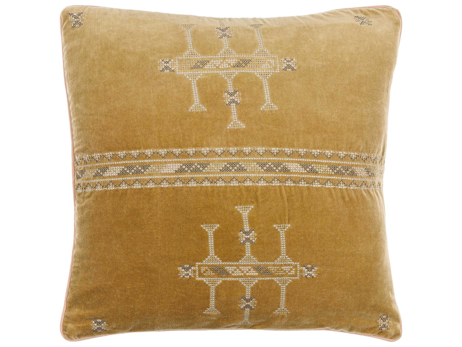 Velour Cotton Blend Accent Pillow with Machine Embroidery