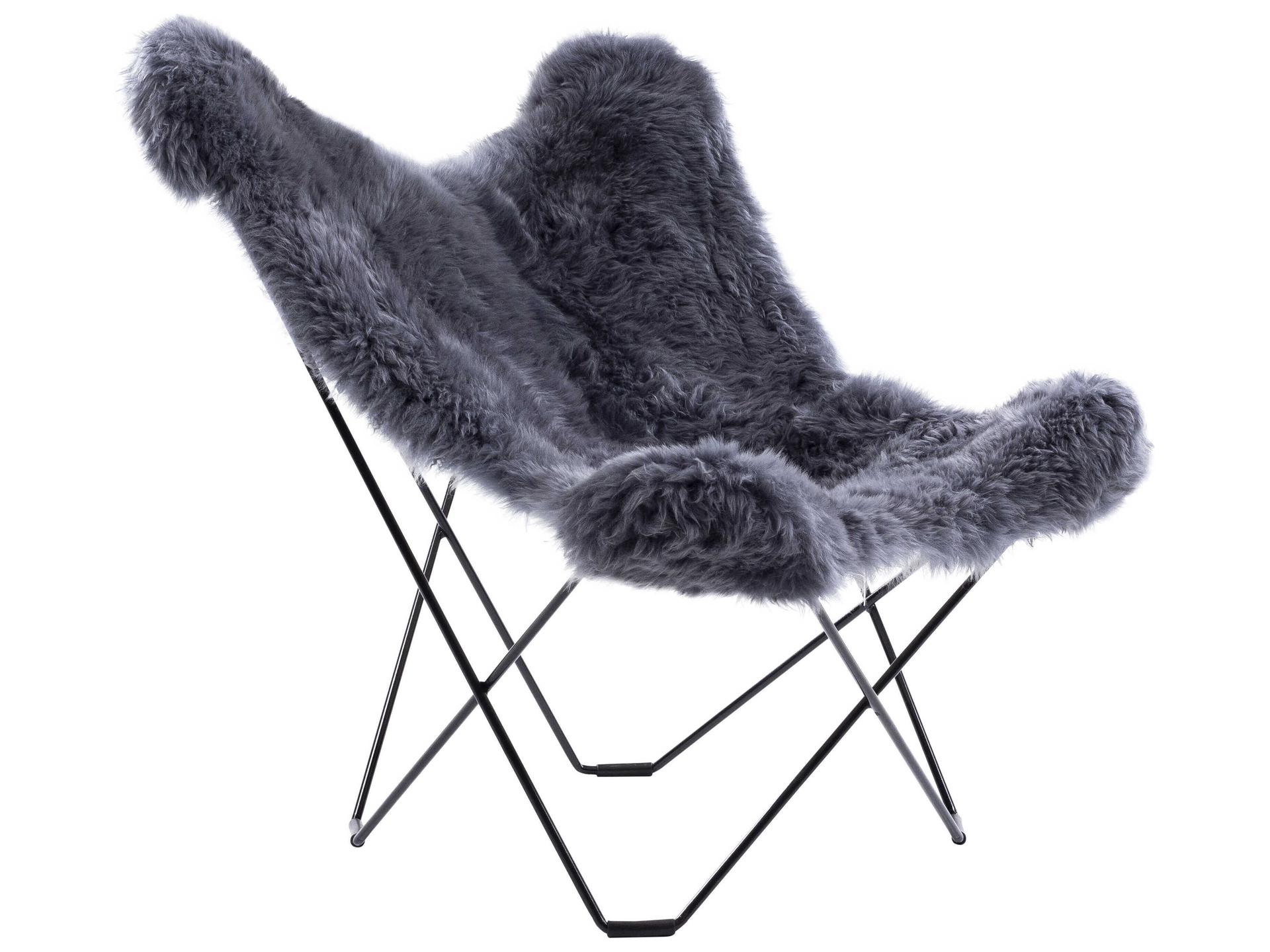 Nizhoni Accent Chair in Gray Sheepskin and Black Metal