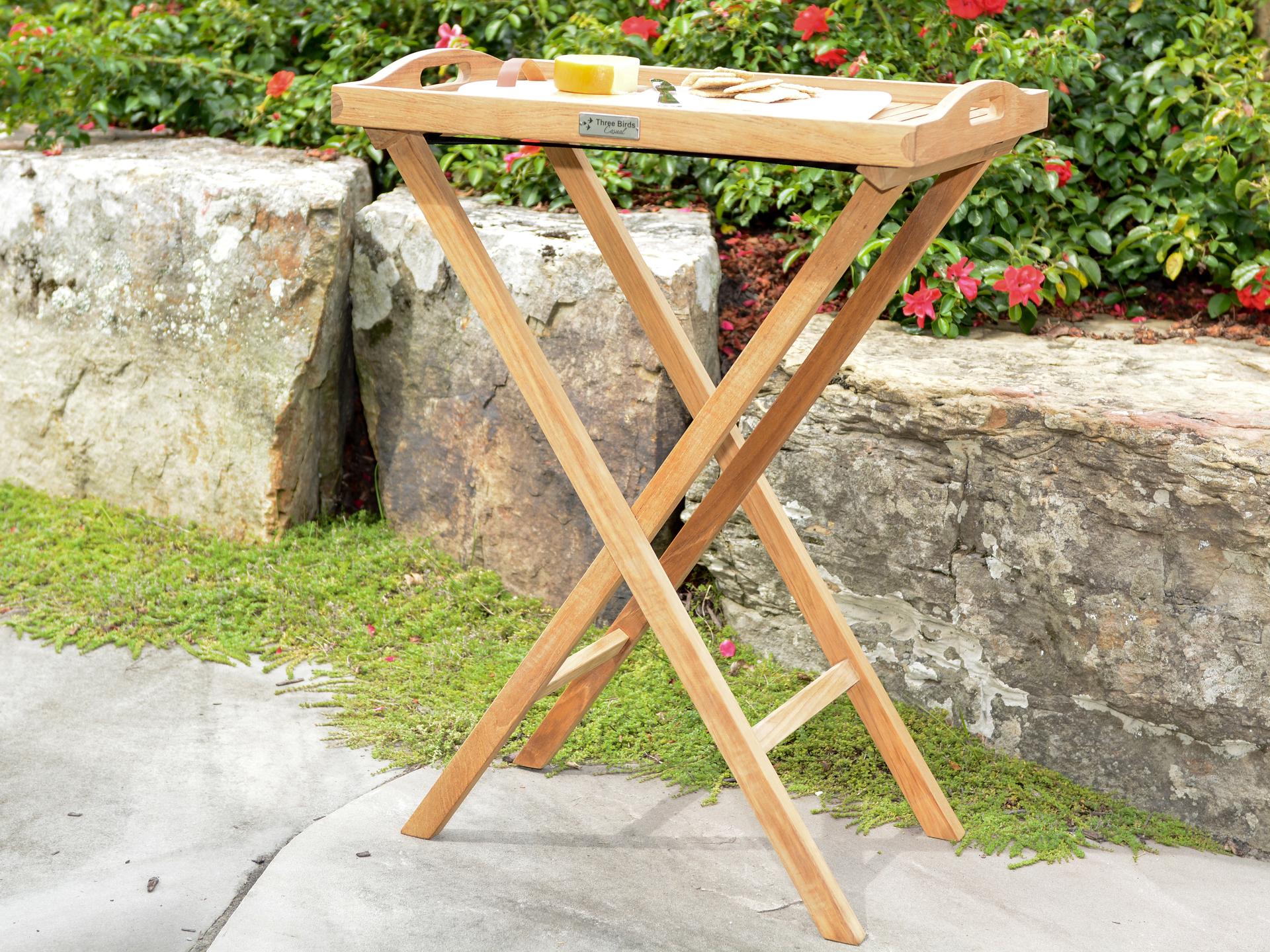 Teak Serving Tray with Folding Stand