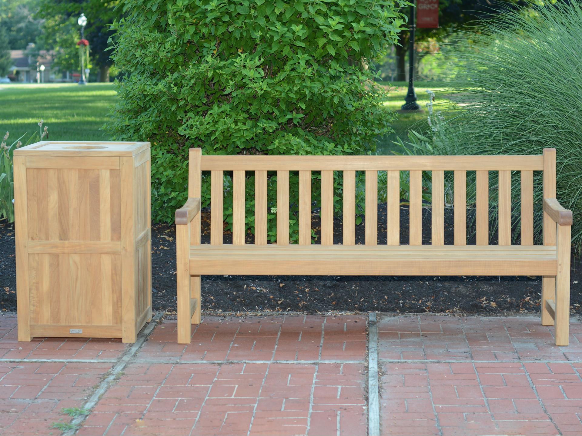Teak Natural Top Load Trash Receptacle with Lid 36"