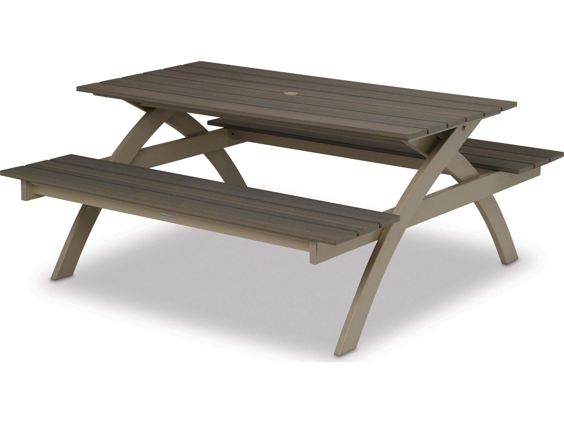 Plymouth Bay MGP Aluminum Rectangular Outdoor Patio Picnic Table with Umbrella Hole