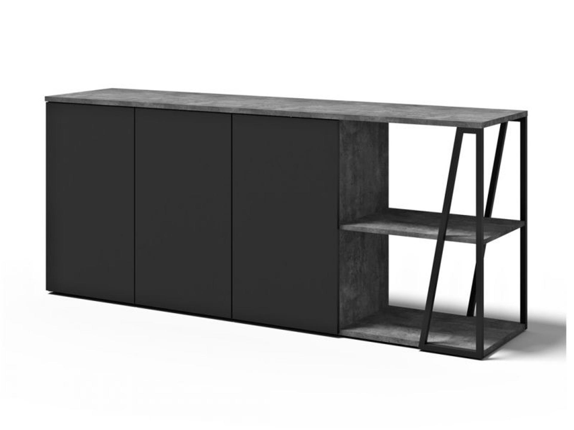 Albi 75" Walnut Wood Concrete Look Black Sideboard