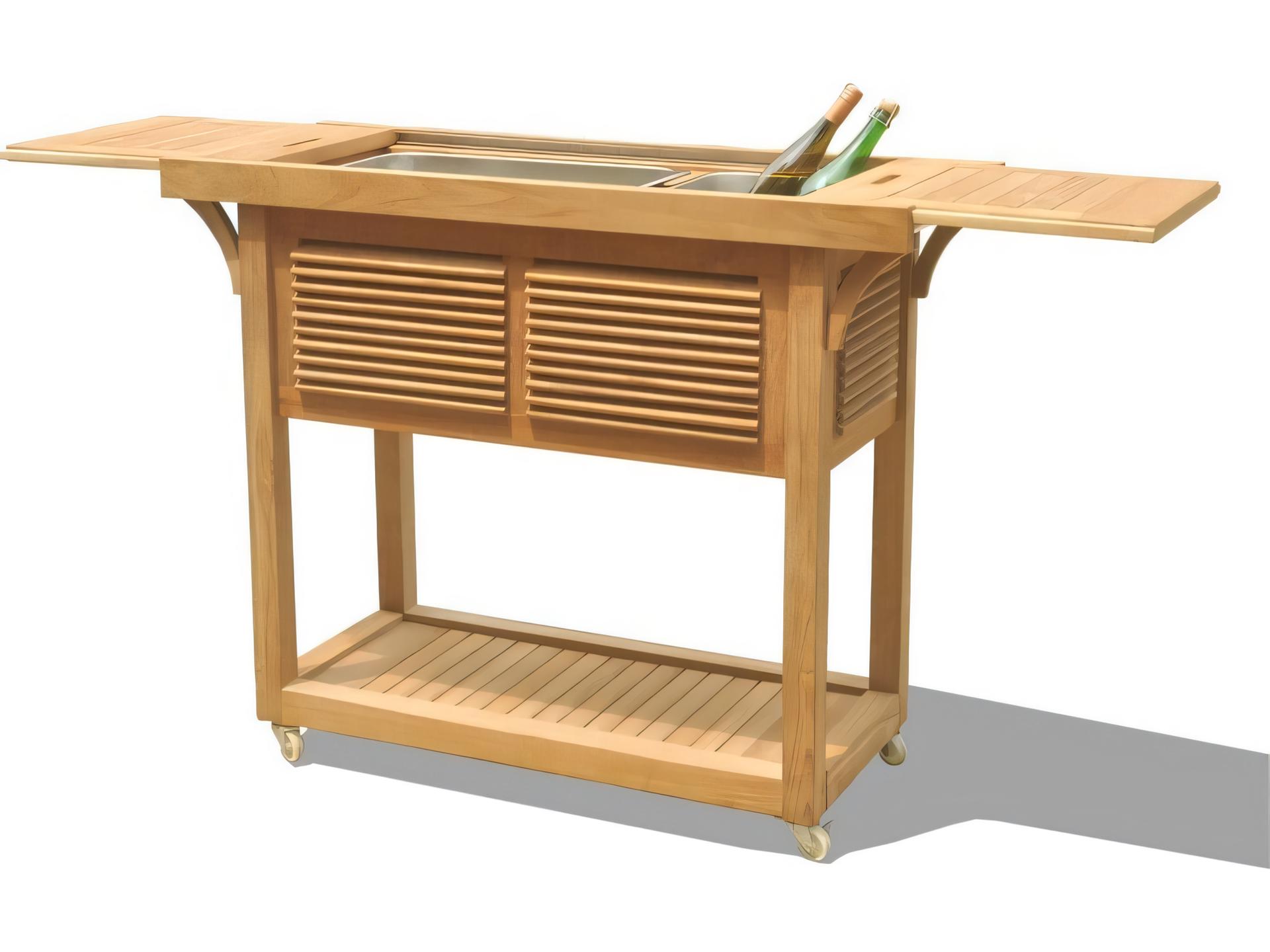 Solvang Extendable Teak Bar Cart with Stainless Steel Beverage Tub