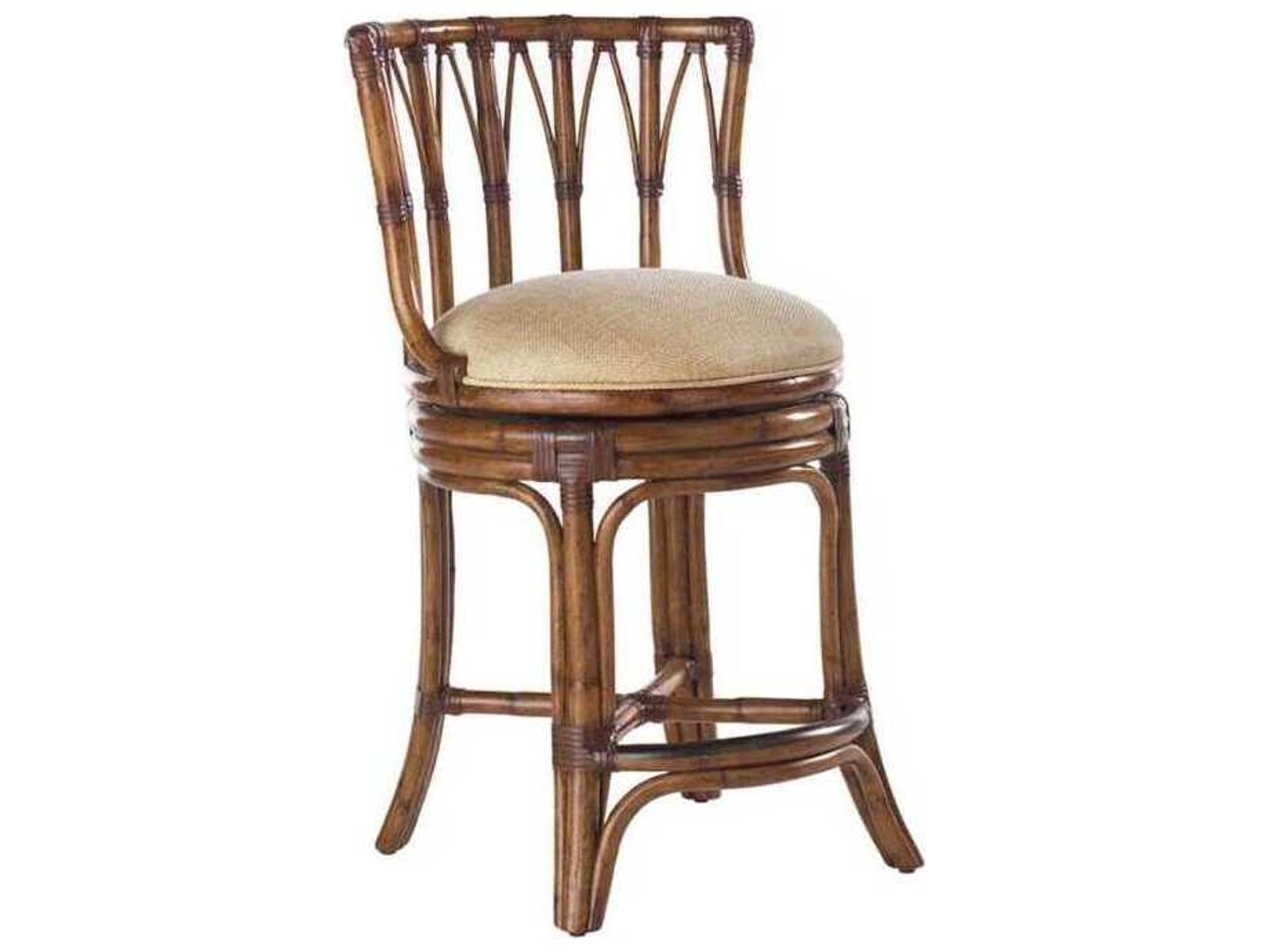 Home South Beach Swivel Counter Stool in Bent Rattan with Gold Sand Fabric