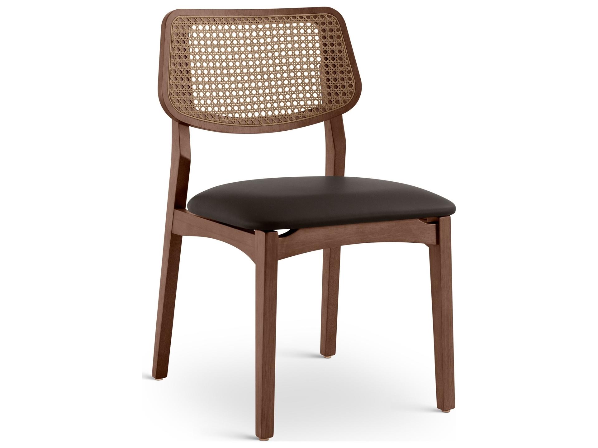 Modern Brazilian Solid Wood Brown Upholstered Armless Dining Chair