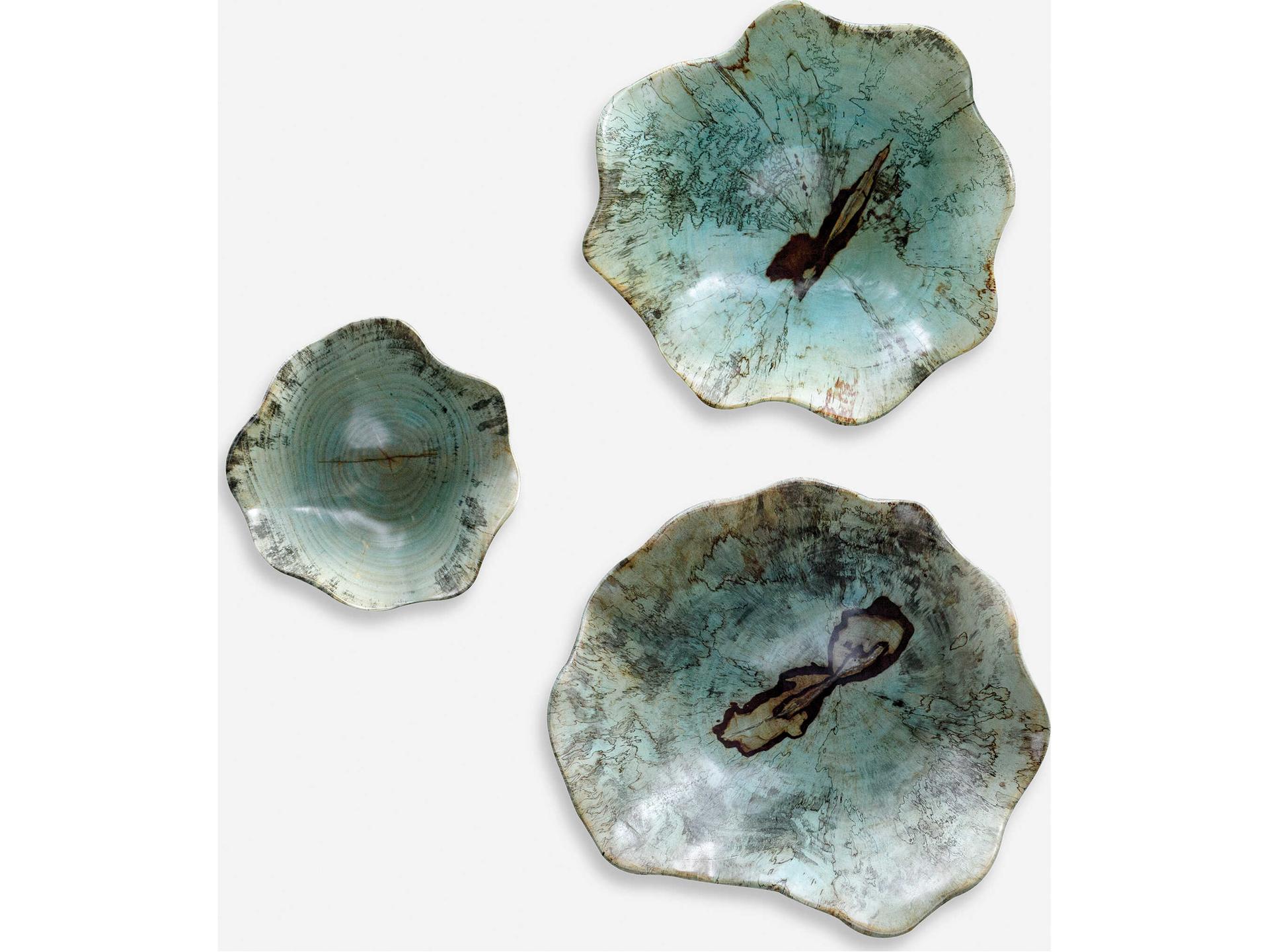 Teo Wood Wall Art Set of 3 in Caribbean Blue