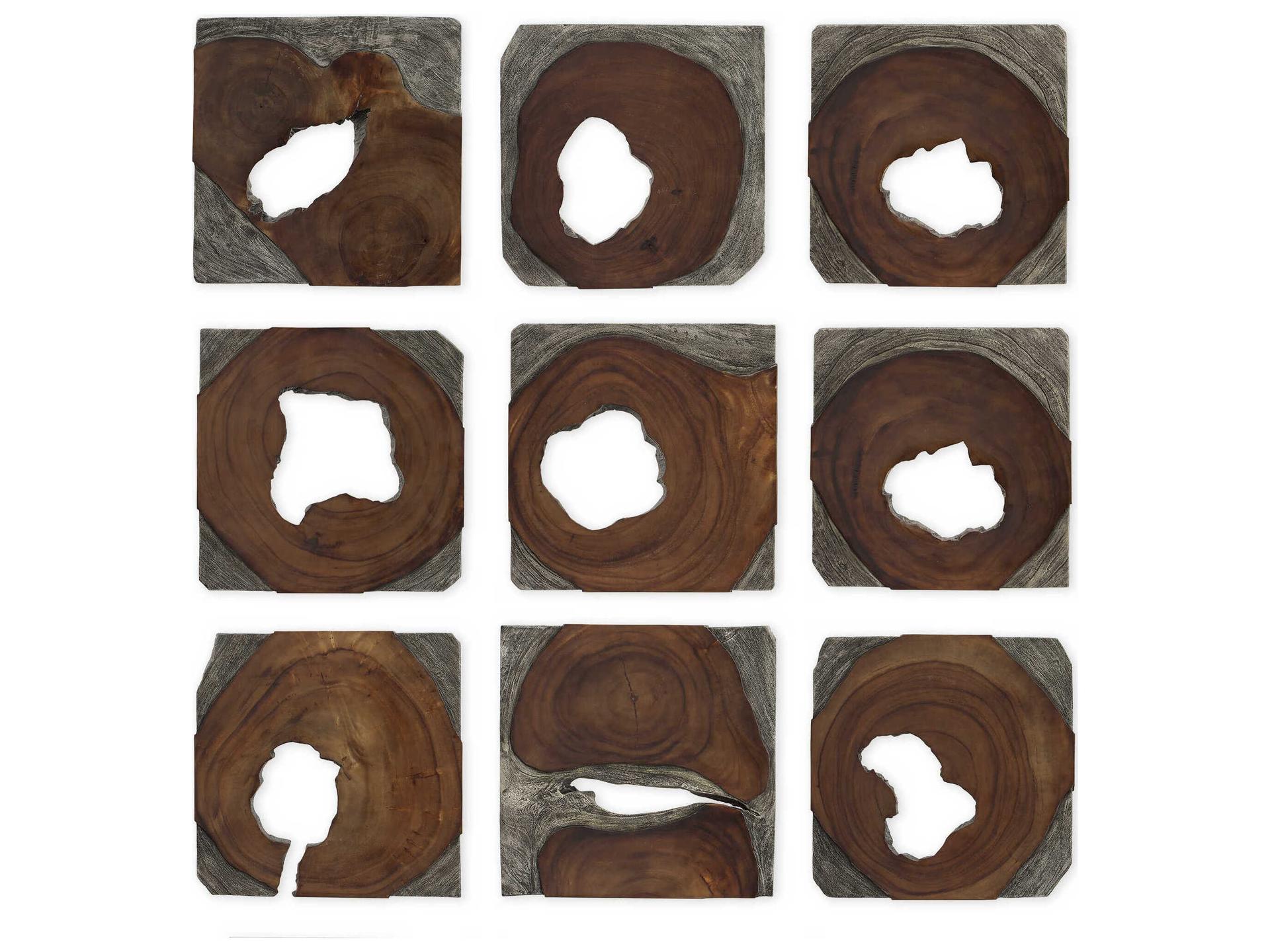 Jungle Wood Wall Decor Set of 9 Coffee Brown and Rustic Black