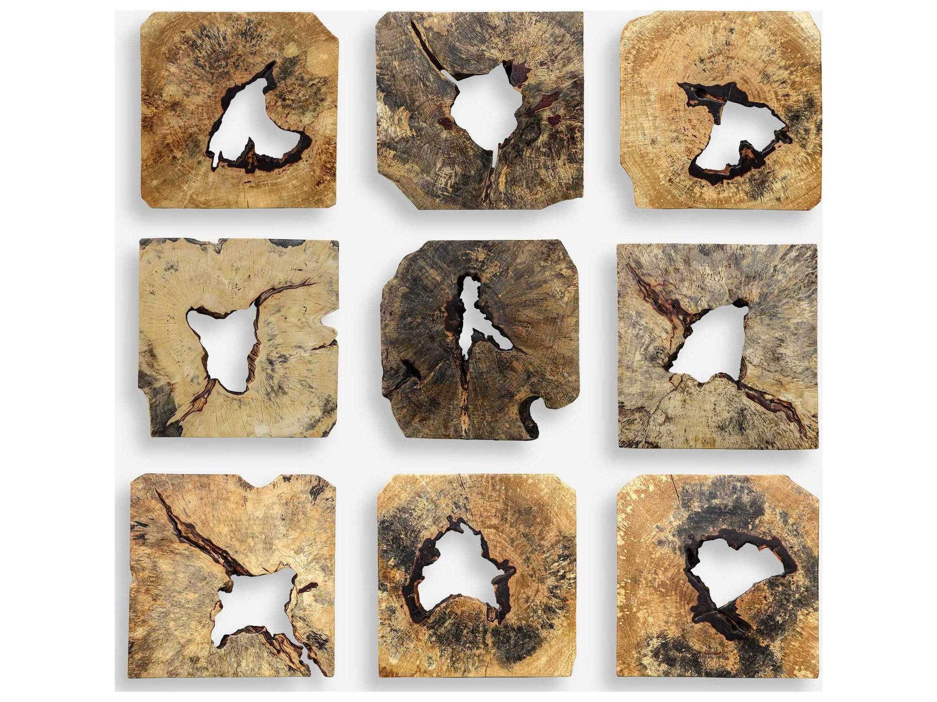 Bahati Wood Wall Decor in Natural Finish Set of 9