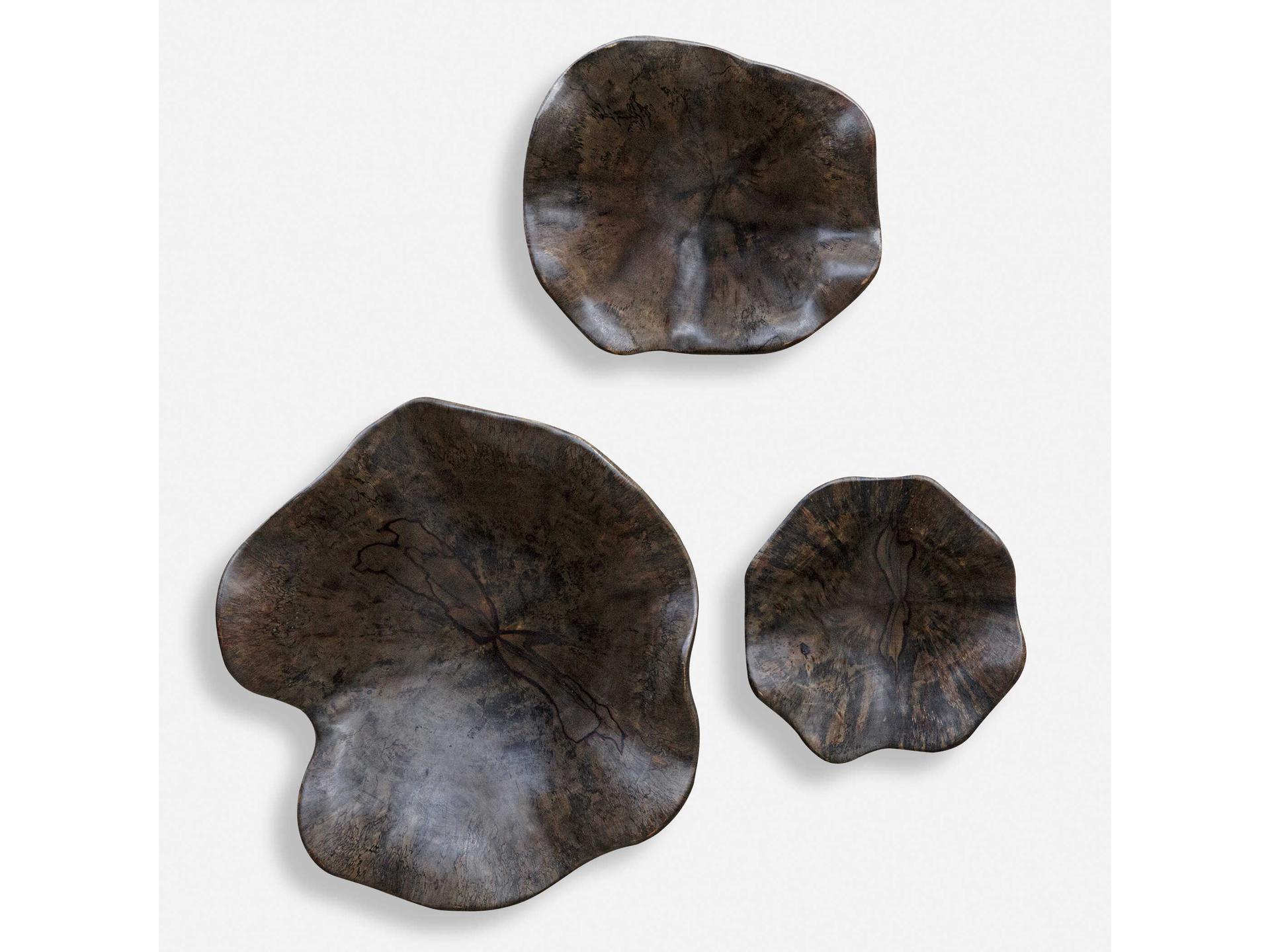 Two Wood Wall Decor Set of 3 in Mocha Brown Tamarind Wood