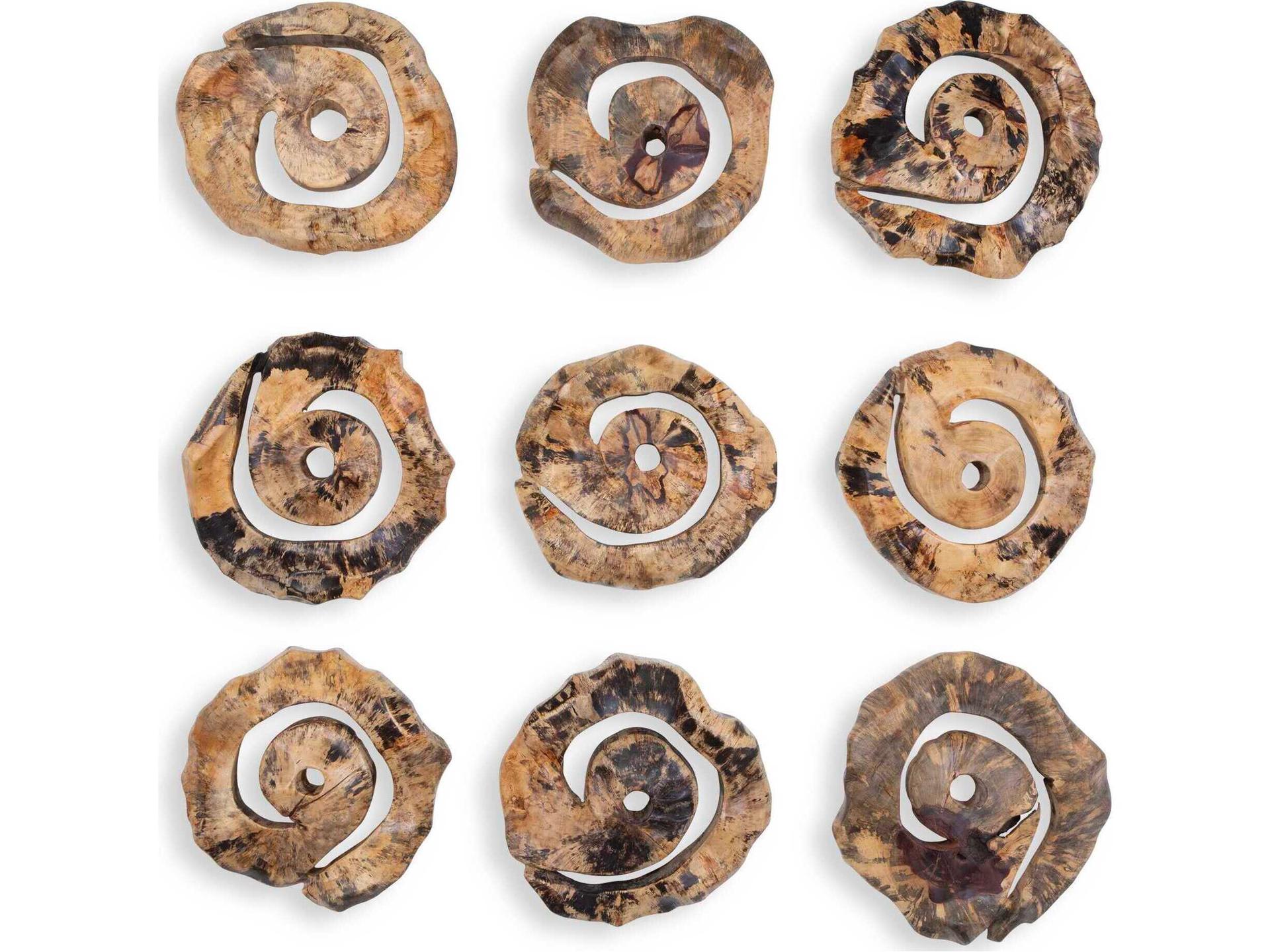 Corkscrew 9-Piece Wood Abstract Wall Decor in Natural Tamarind