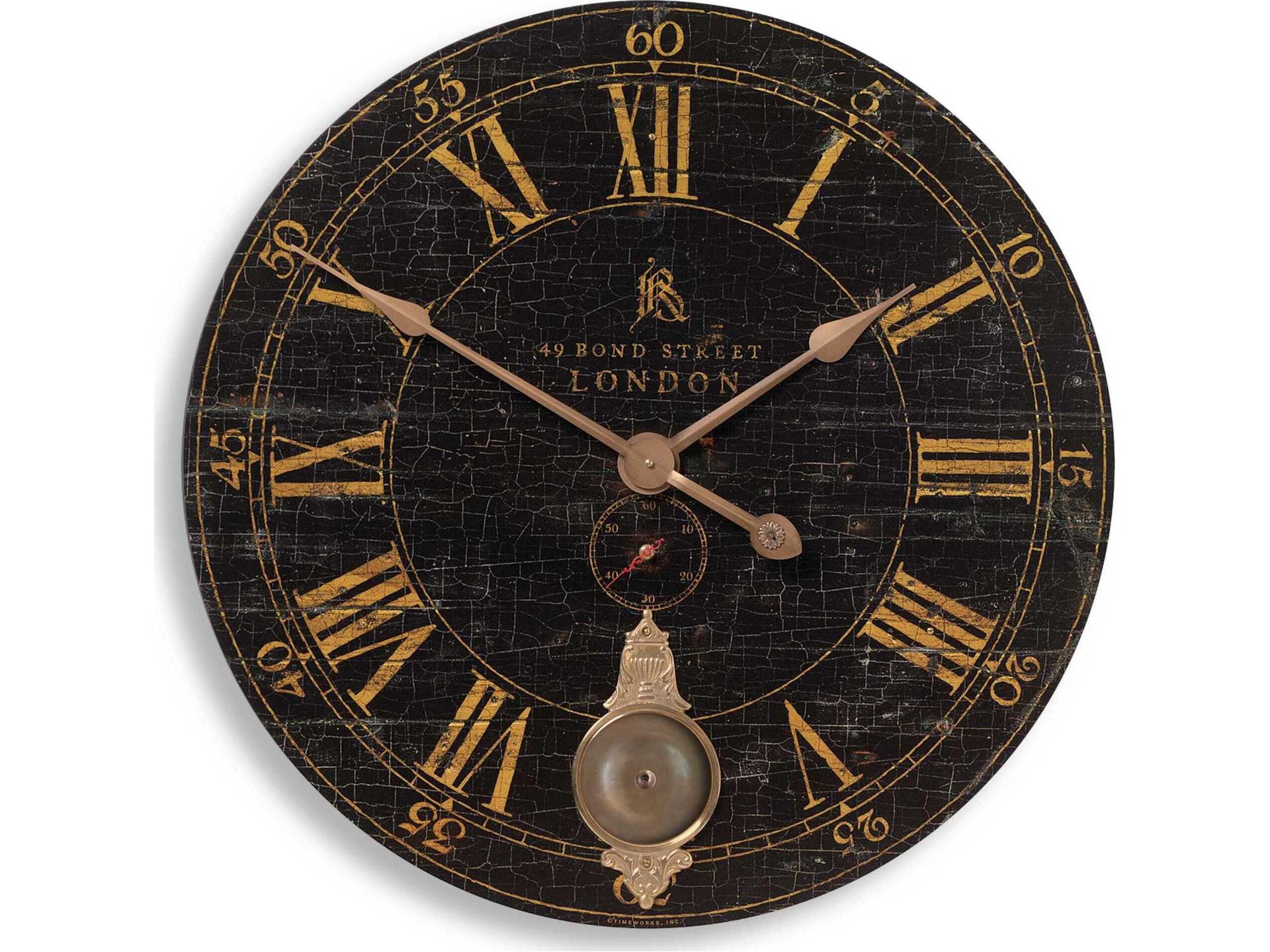 Bond Street 30-Inch Weathered Crackled Wall Clock with Brass Details
