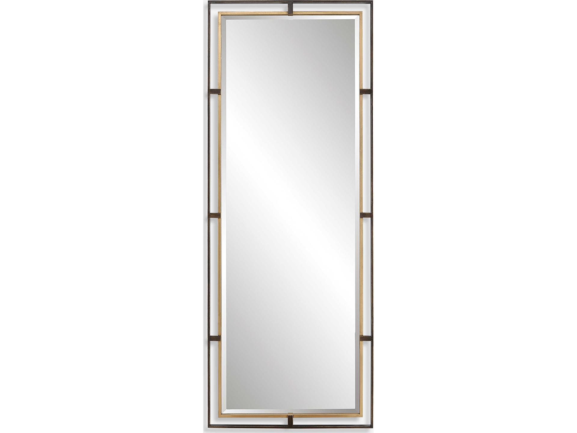Carrizo Tall Mirror Distressed Rustic Bronze and Gold Leaf