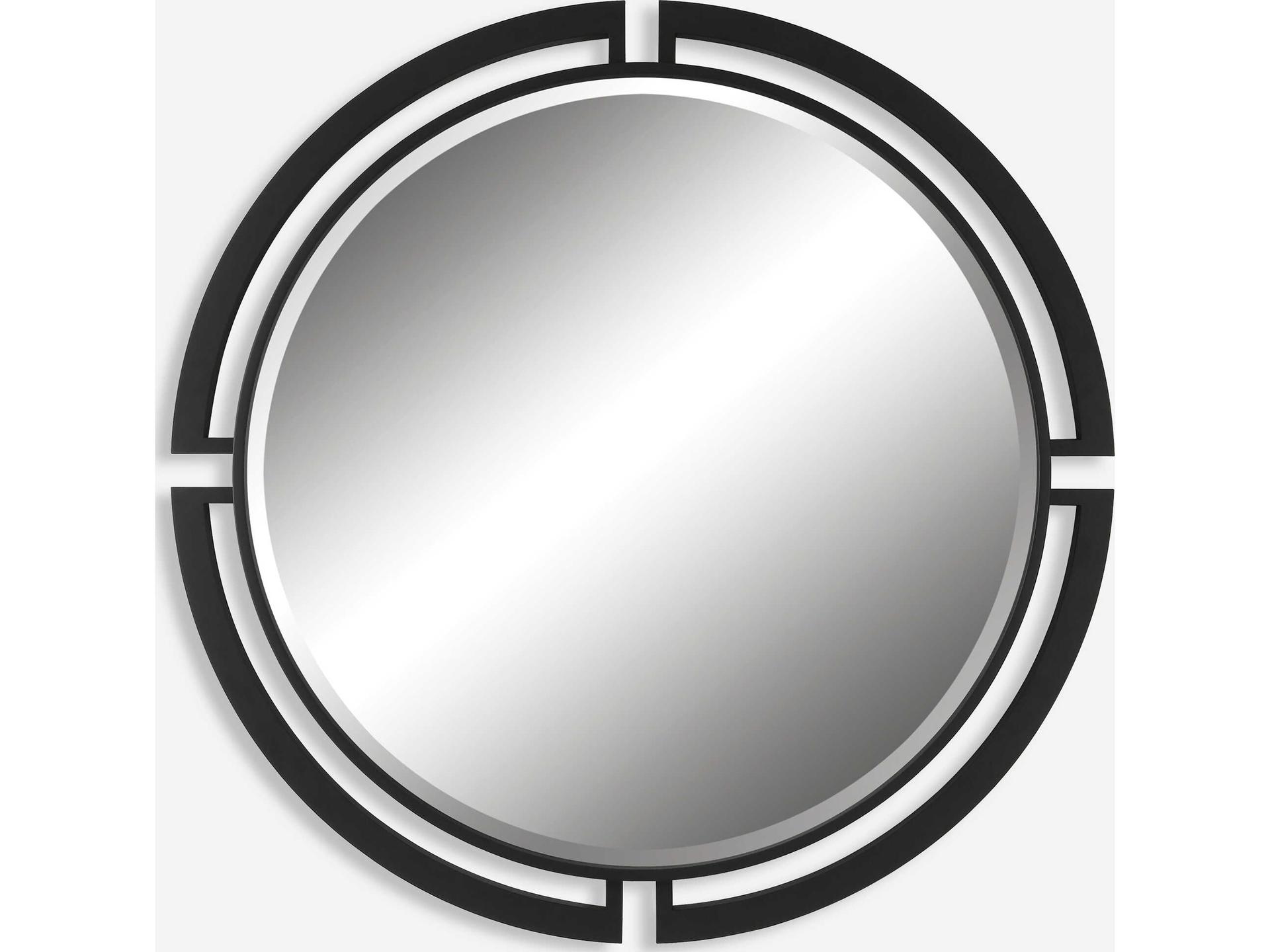 Uttermost Quadrant Satin Black Round Wall Mirror