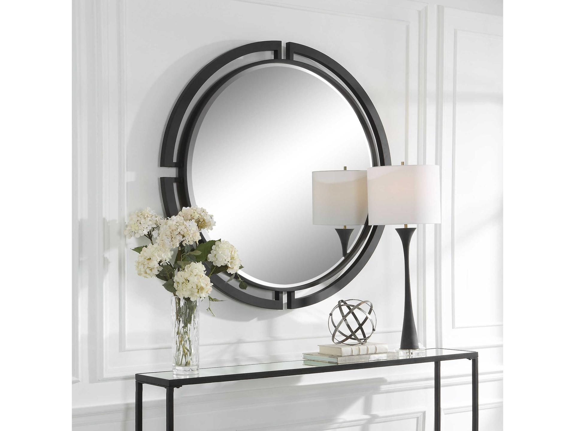 Uttermost Quadrant Satin Black Round Wall Mirror
