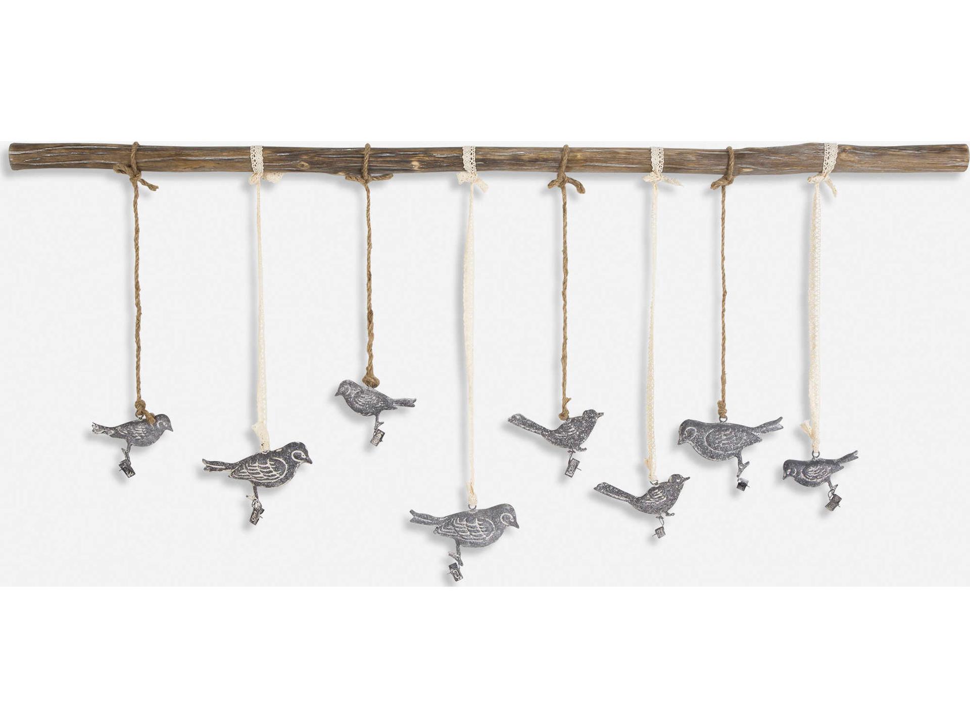 Birds On A Branch Metal and Elm Wood Wall Art with Photo Clips