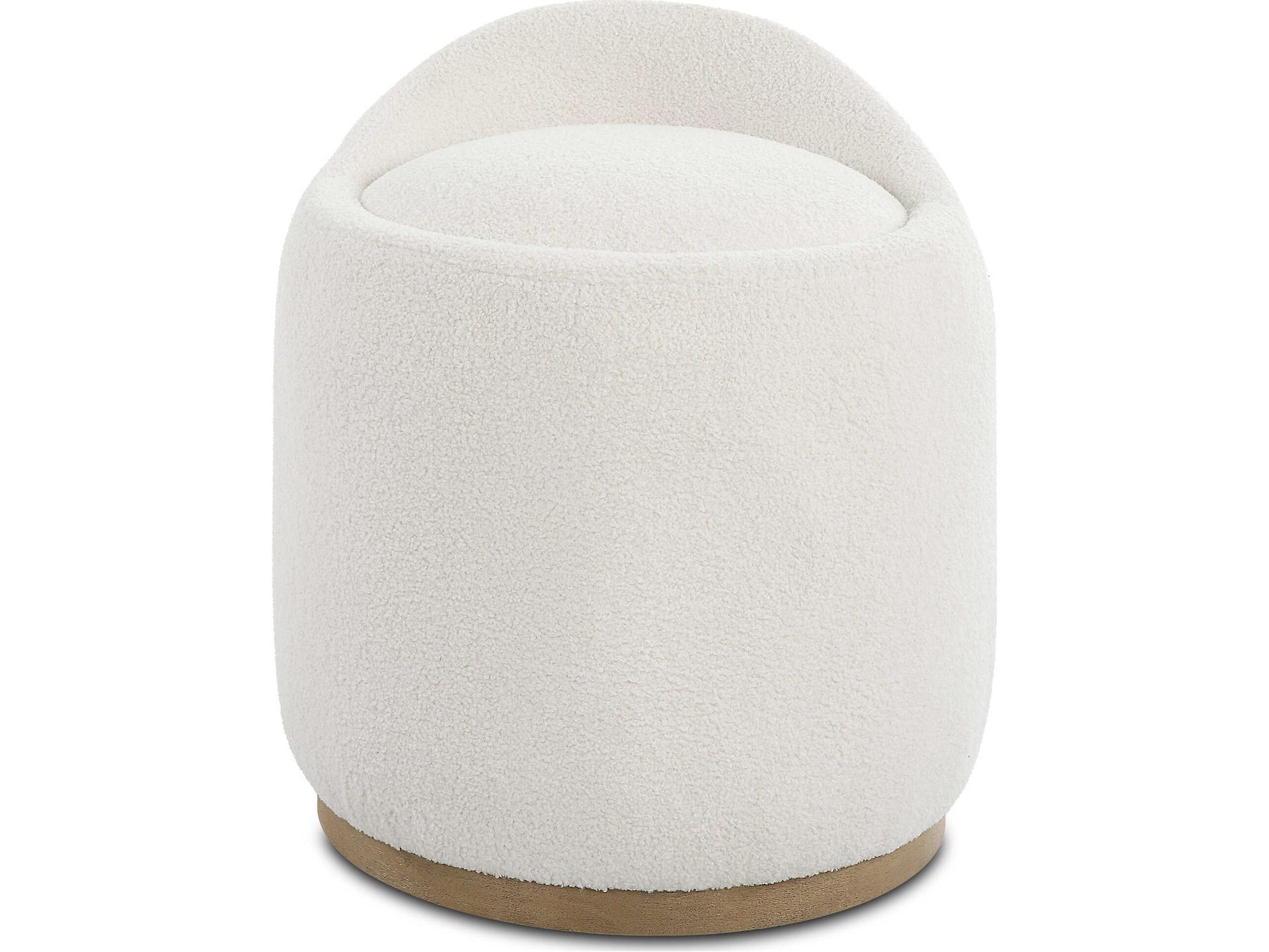 Swirl Swivel Ottoman with Natural Faux Sheepskin Upholstery and Solid Wood Base