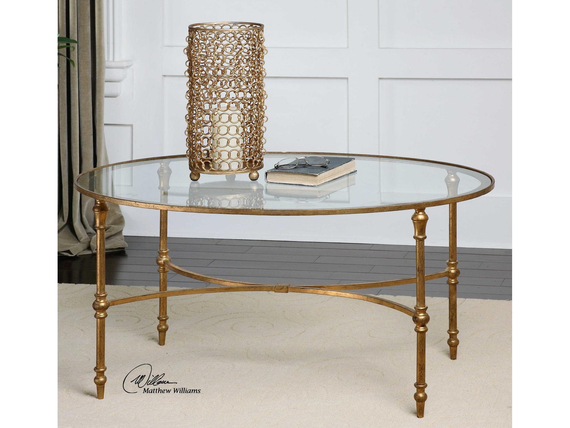 Uttermost Vitya Oval Glass Antique Gold Leaf Coffee Table