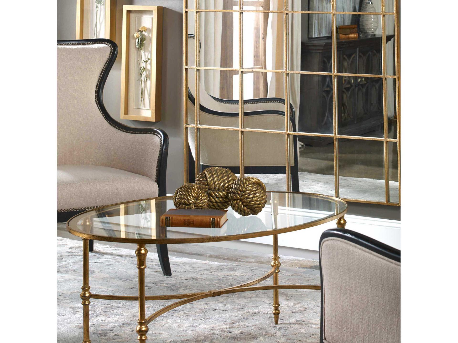 Uttermost Vitya Oval Glass Antique Gold Leaf Coffee Table