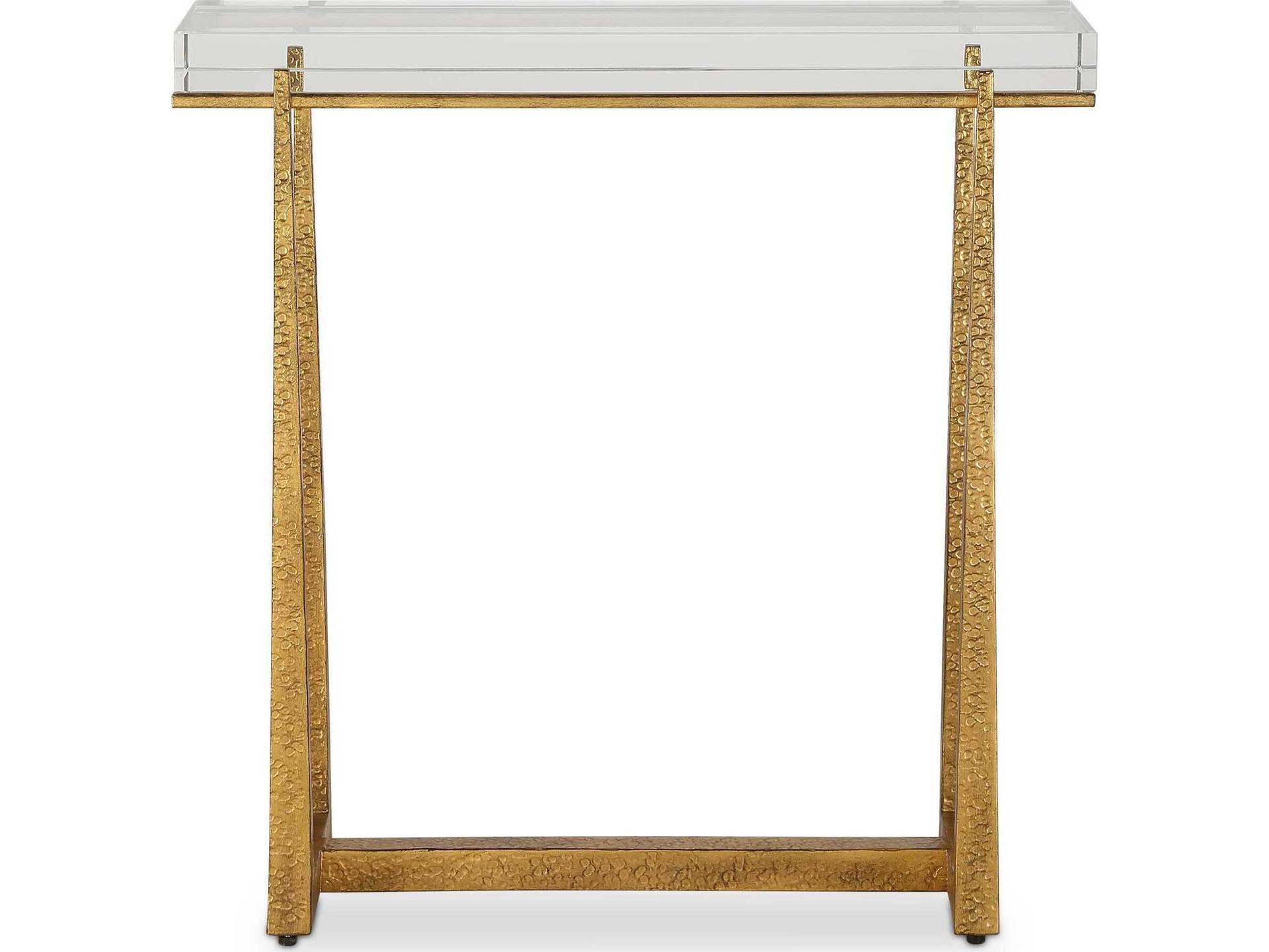 Midas Thick Crystal Accent End Table with Antique Gold Base
