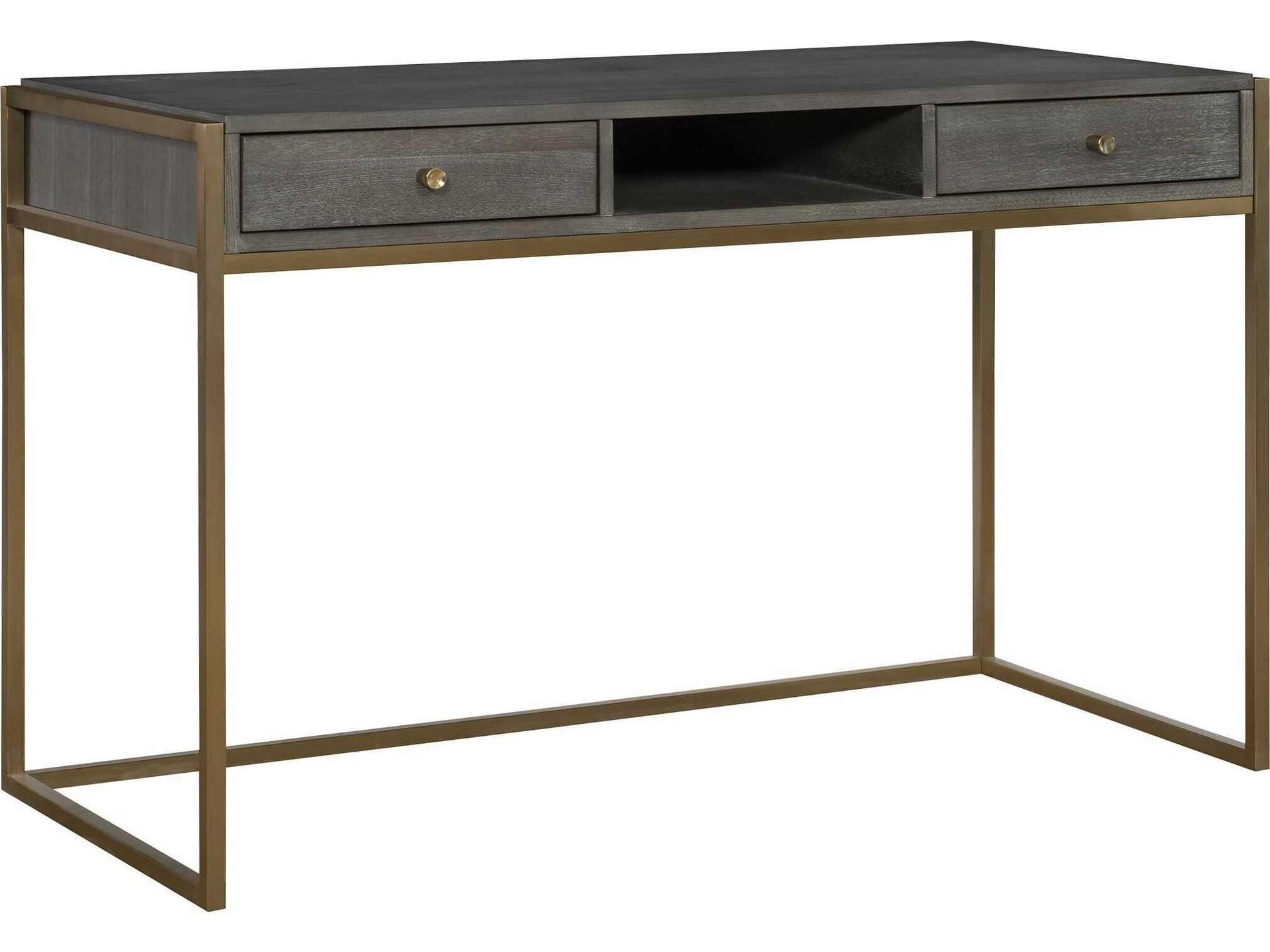 Taja Contemporary Writing Desk in Brushed Brass and Dark Walnut