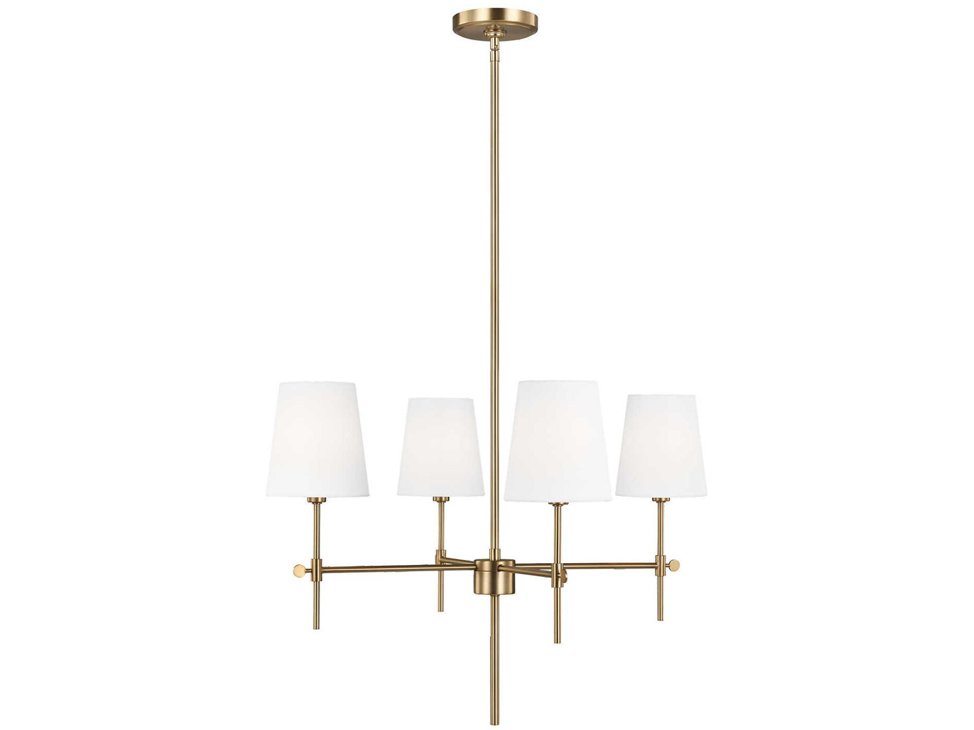 Thomas O'Brien Baker 4-Light Chandelier in Satin Brass with White Linen Shade