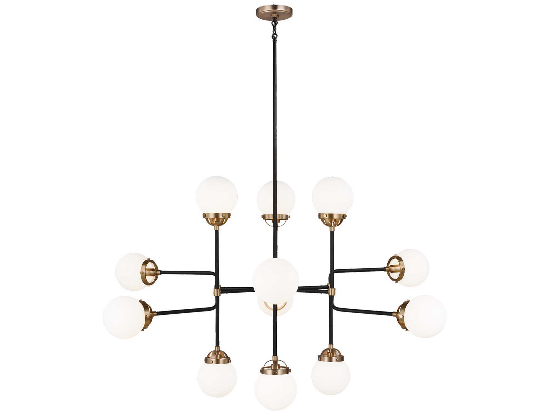 Cafe 12-Light Chandelier in Satin Brass with Etched White Glass