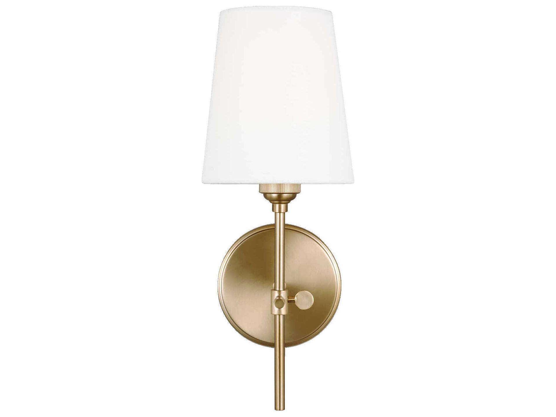 Baker Wall Sconce in Satin Brass with White Linen Shade