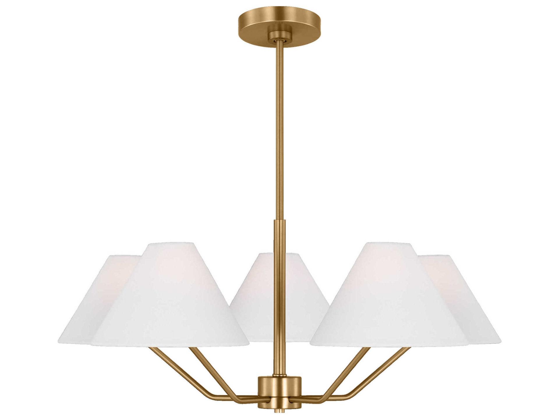 Burke 5-Light Chandelier in Satin Brass with White Linen Shades