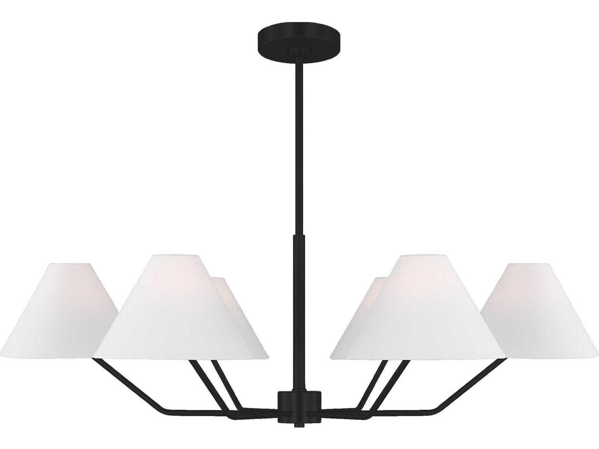 Burke 6-Light Chandelier in Midnight Black with White Linen Shades