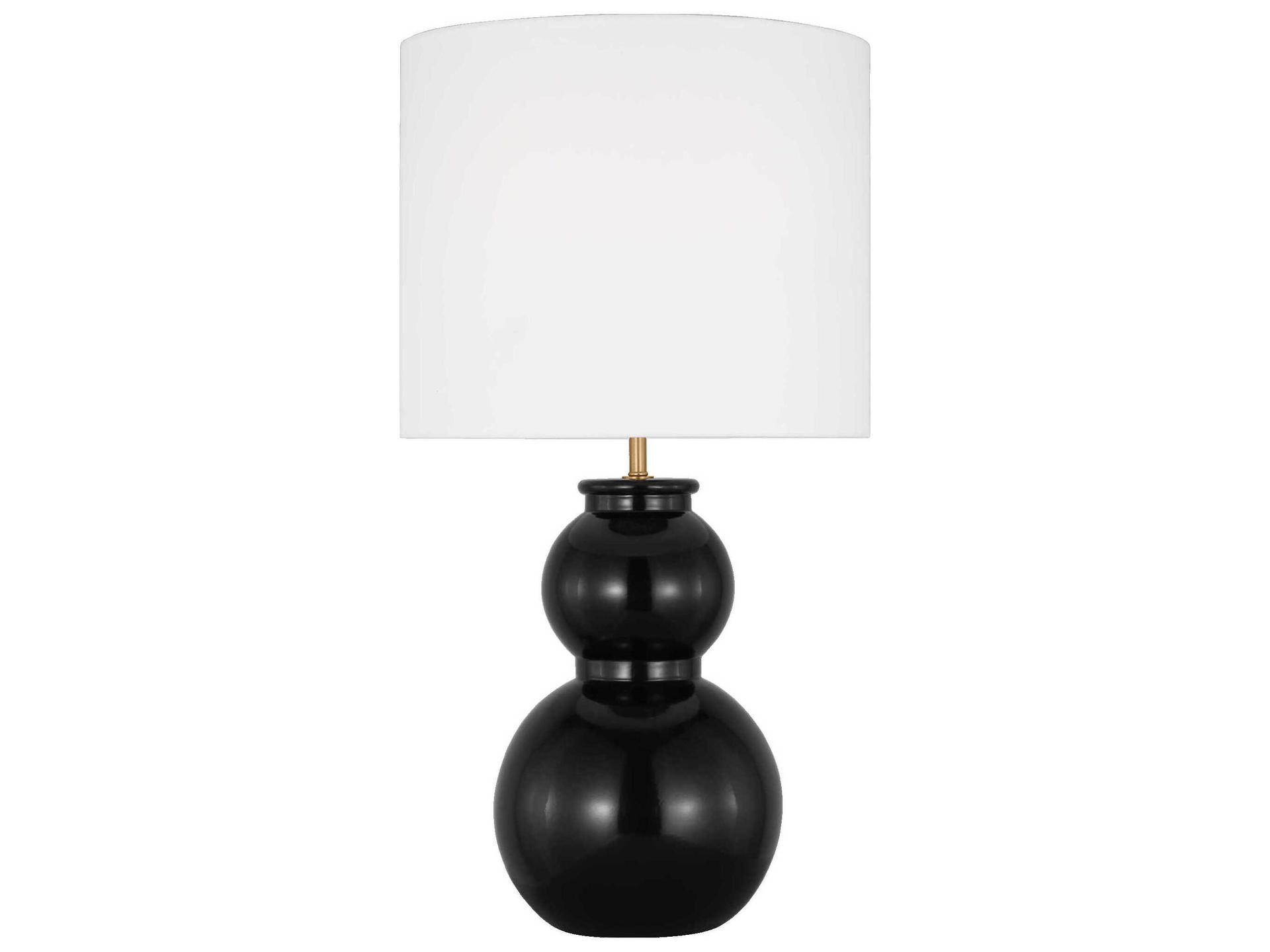 Buckley Gourd Table Lamp in Gloss Black with White Linen Shade