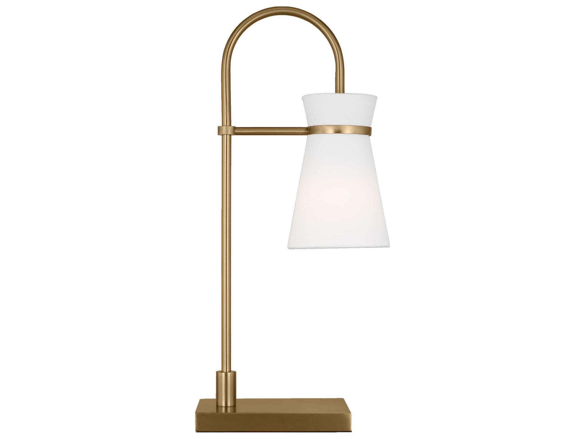Binx One Light Table Lamp in Satin Brass with White Linen Shade
