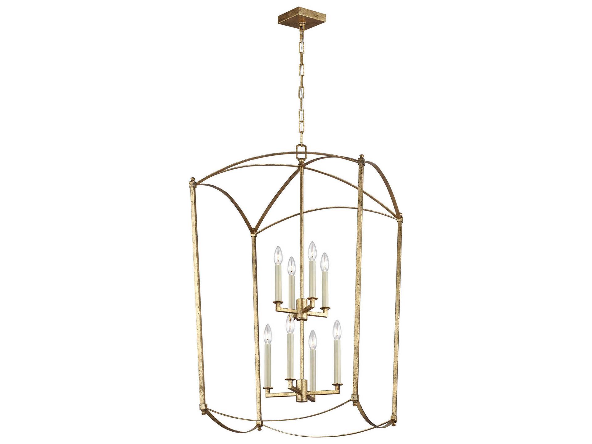 Visual Comfort Studio Thayer 8-Light Antique Gild Gold Candelabra Lantern Tiered Chandelier